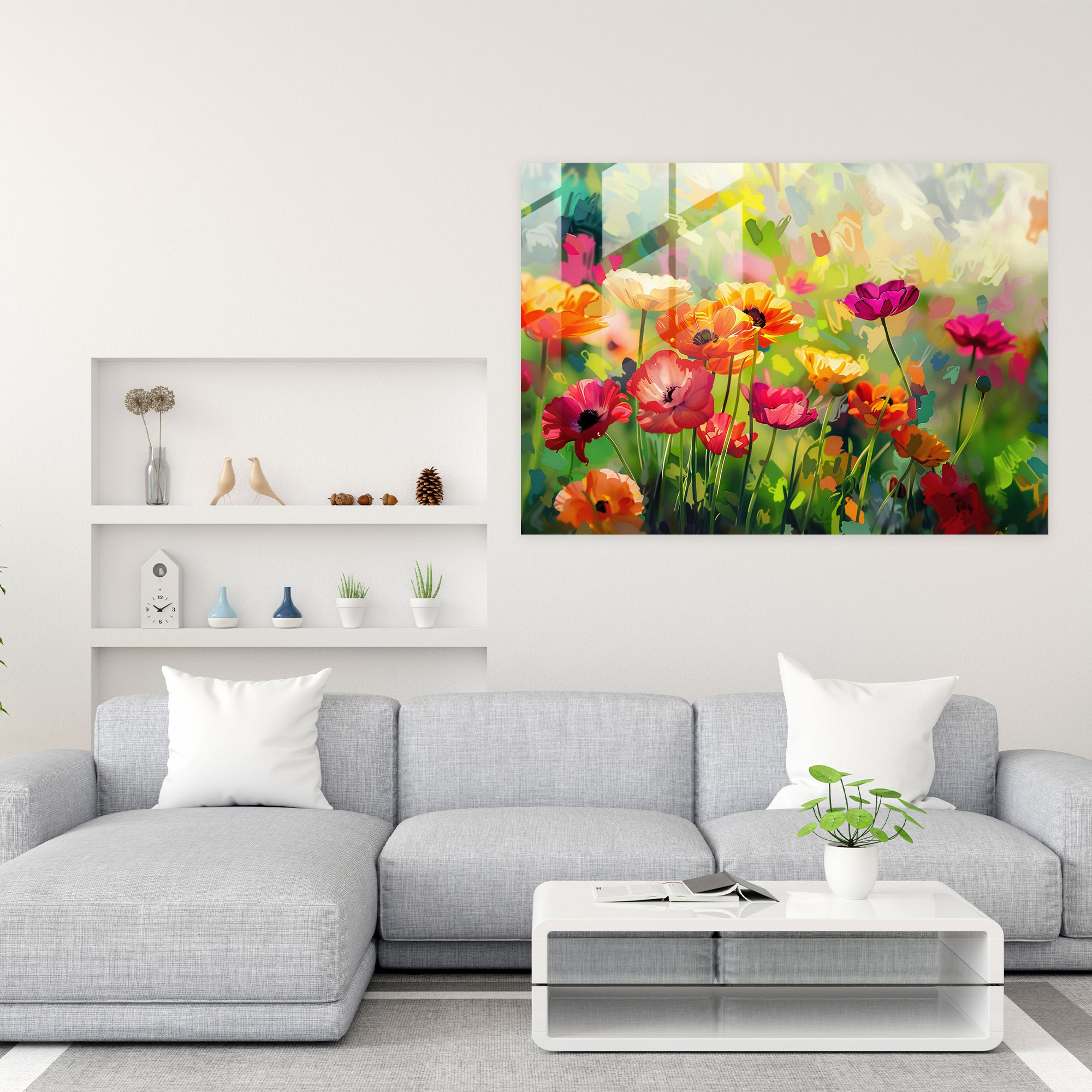 Impressionism Garden Flowers Glass Print - Impressionism, Glass Print, Impressionism, Garden
