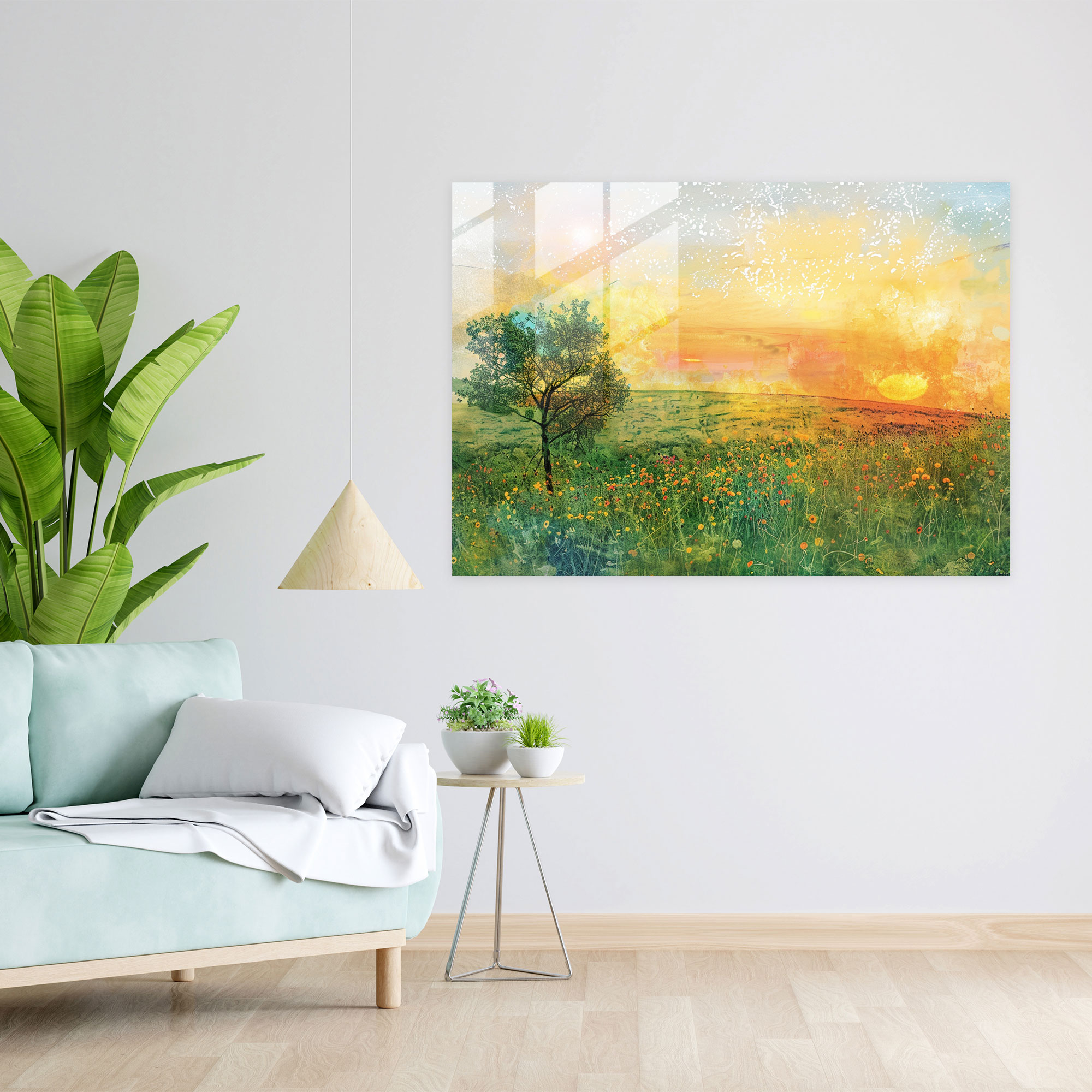 Impressionism Glass Wall Art: Meadow Sunrise - Impressionism, Impressionism, Modern Art, Wall Decoration
