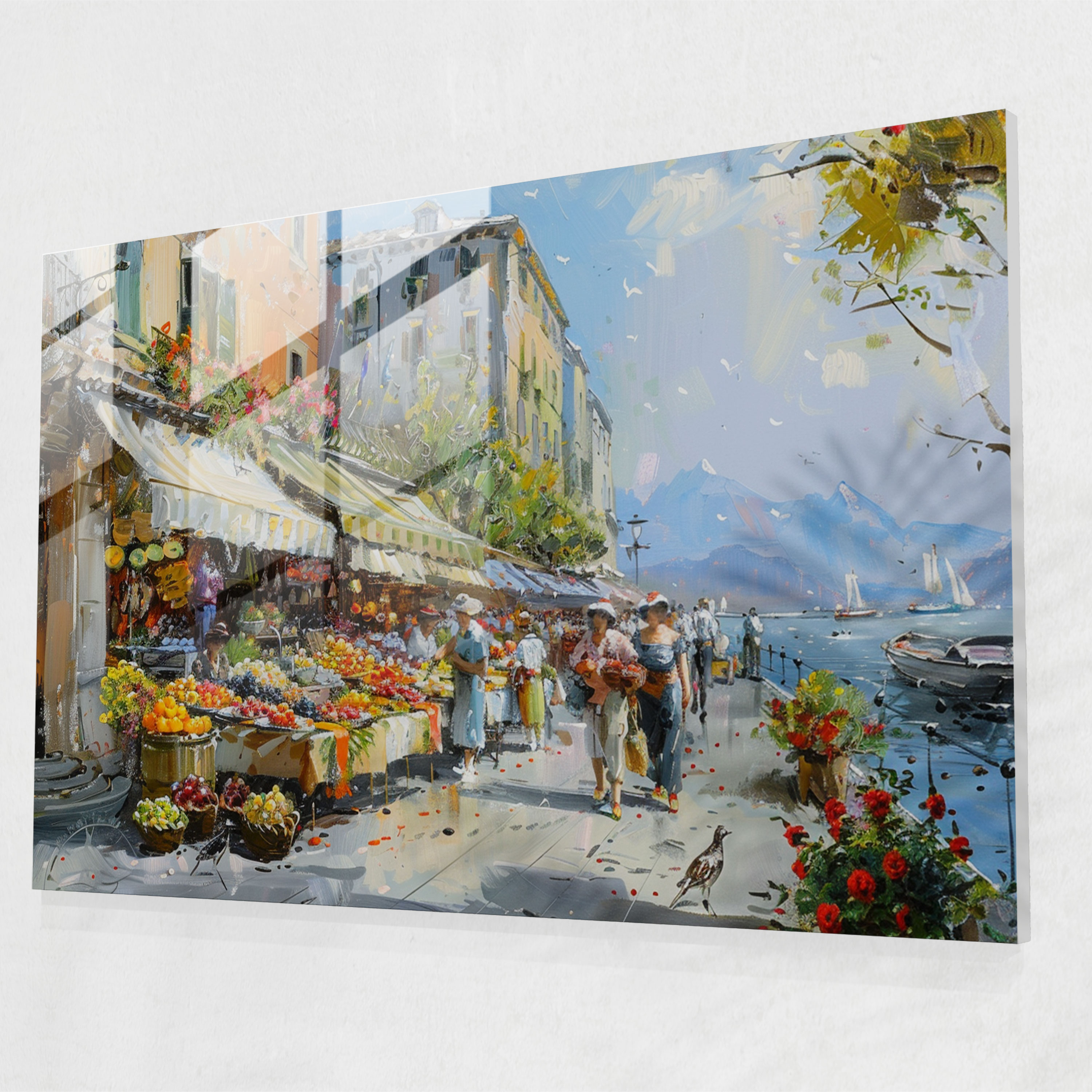 Impressionism Home Decoration: Market Street Scene - Impressionism, Glass Art, Glass Wall Art, Glass Print
