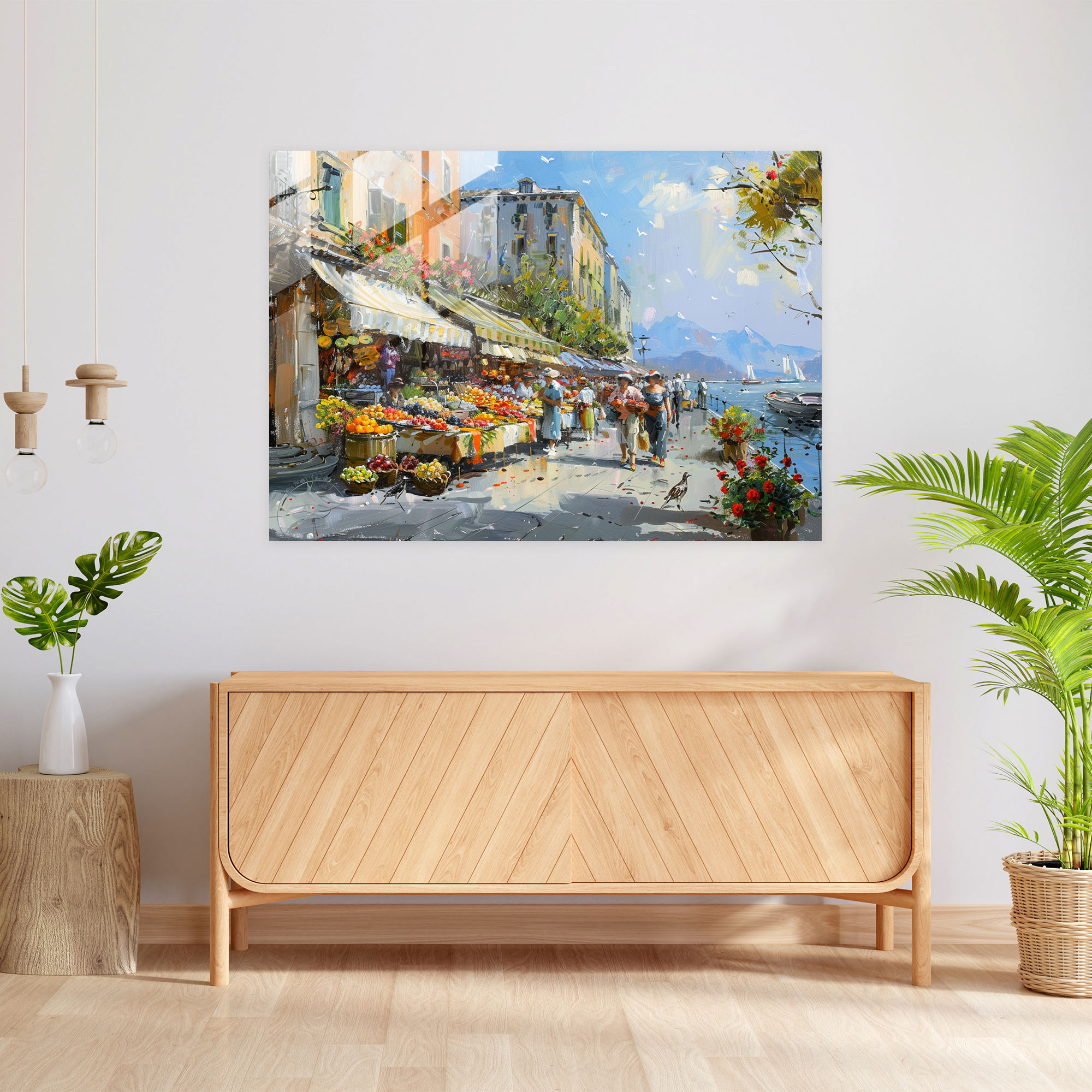 Impressionism Home Decoration: Market Street Scene - Impressionism, Glass Art, Glass Wall Art, Glass Print