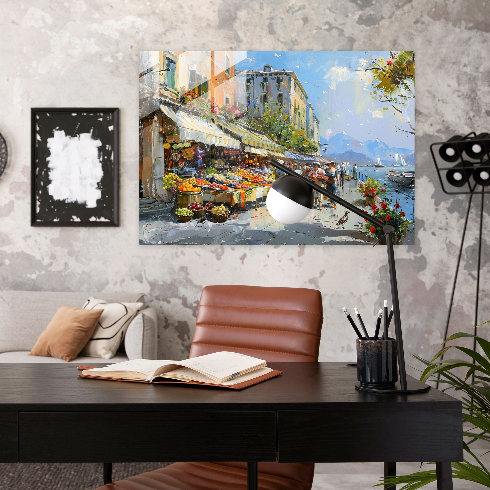 Impressionism Home Decoration: Market Street Scene - Impressionism, Glass Art, Glass Wall Art, Glass Print
