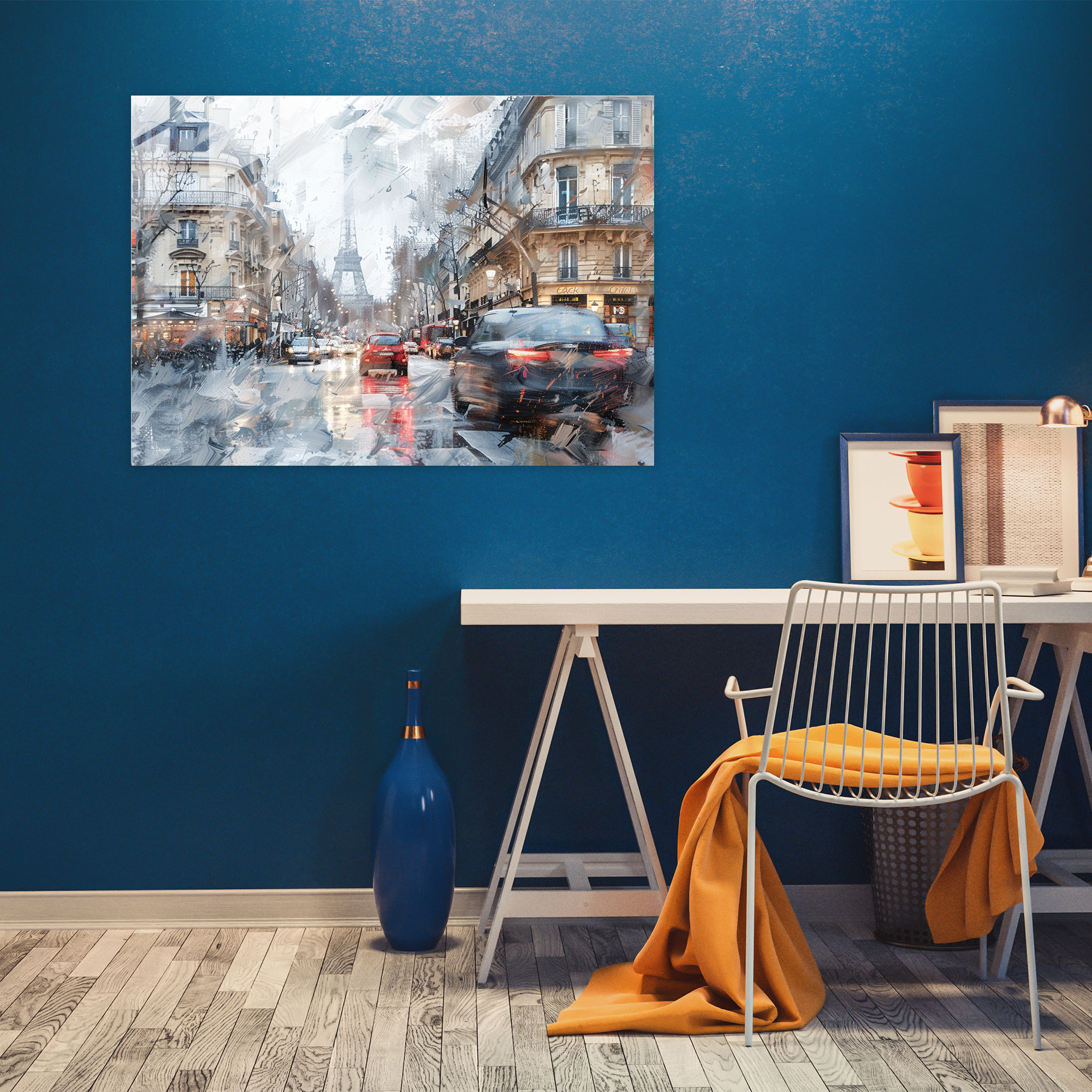 Paris Street Scene Glass Wall Art - Impressionism, Home Decoration, Cityscape, Modern Art