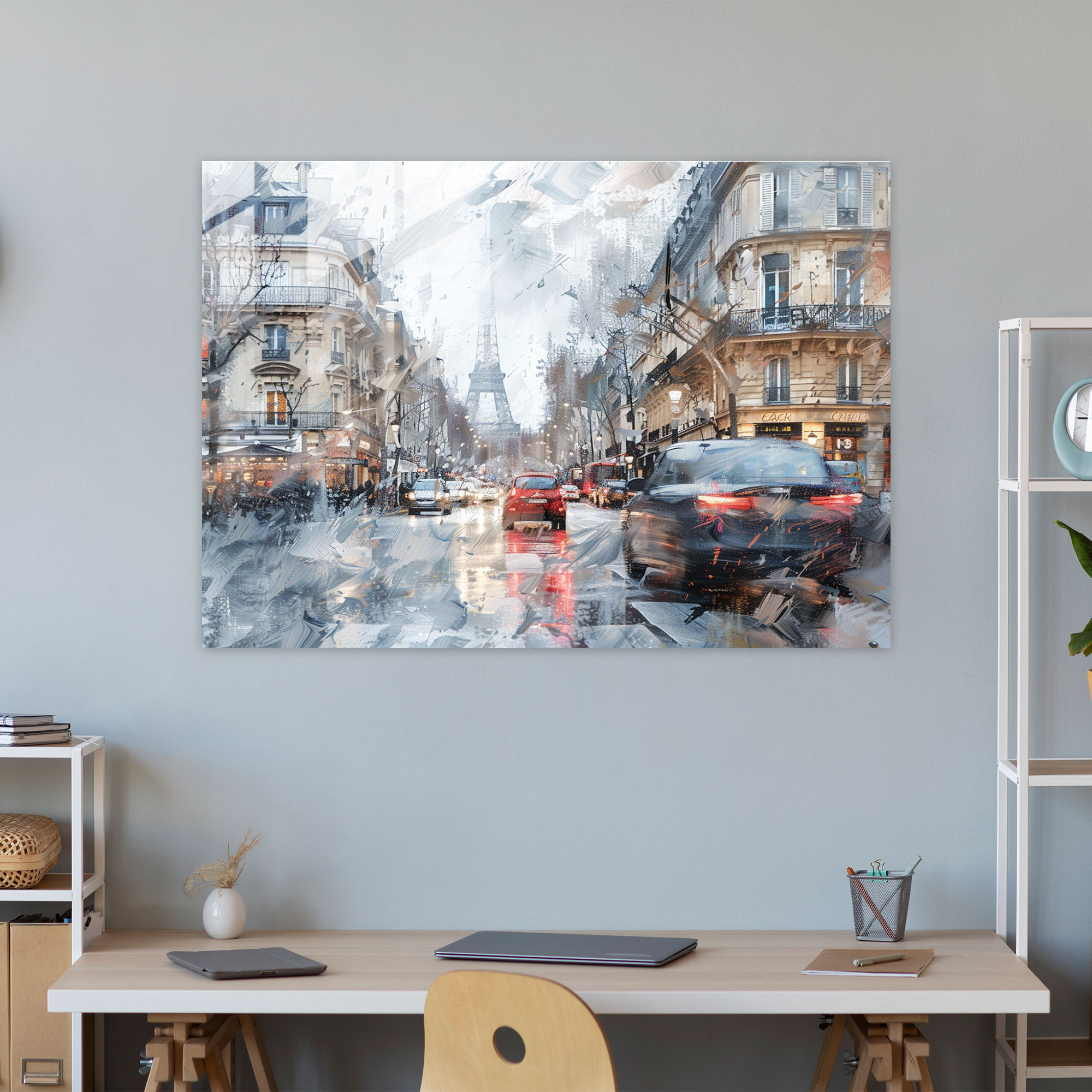 Paris Street Scene Glass Wall Art - Impressionism, Home Decoration, Cityscape, Modern Art