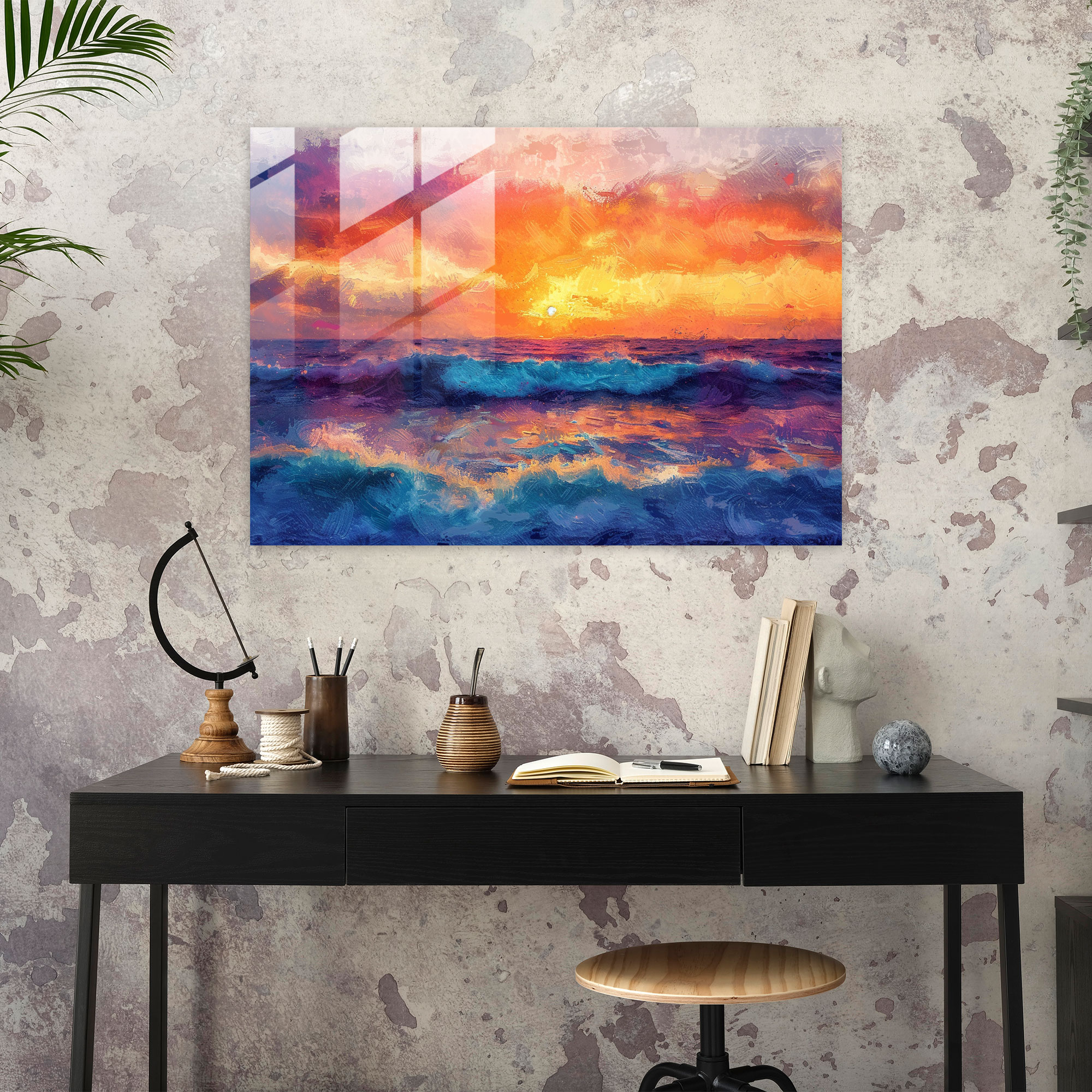 Seaside Sunset Impressionism Wall Decoration - Impressionism, Wall Decoration, Glass Wall Art, Glass Art