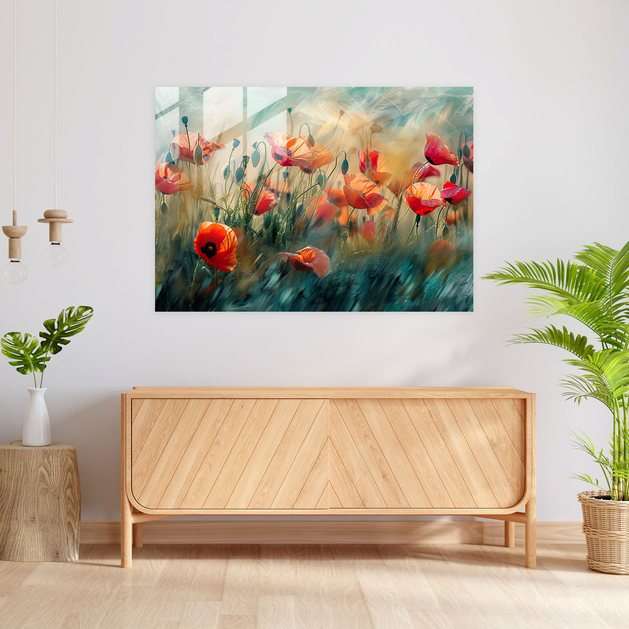 Field Of Poppies Impressionism Glass Art - Impressionism, Flowers, Glass Wall Art, Wall Decoration