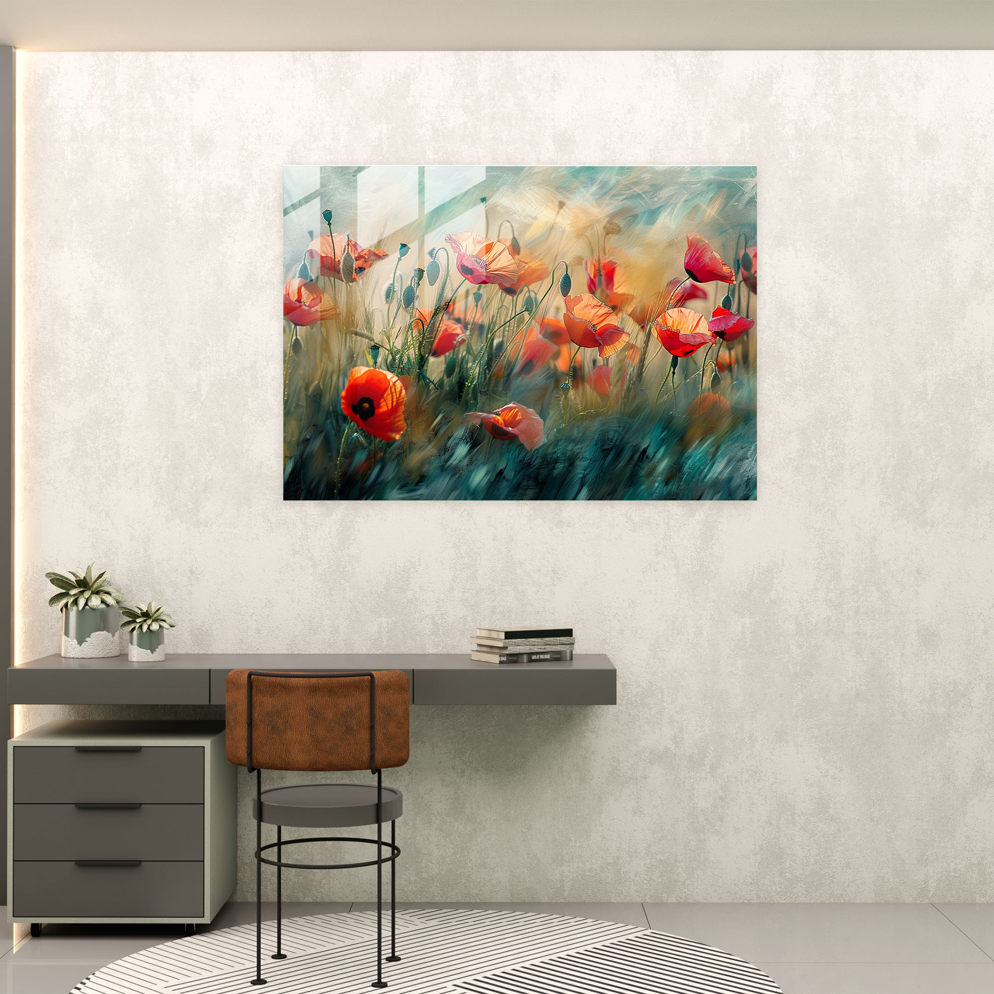 Field Of Poppies Impressionism Glass Art - Impressionism, Flowers, Glass Wall Art, Wall Decoration