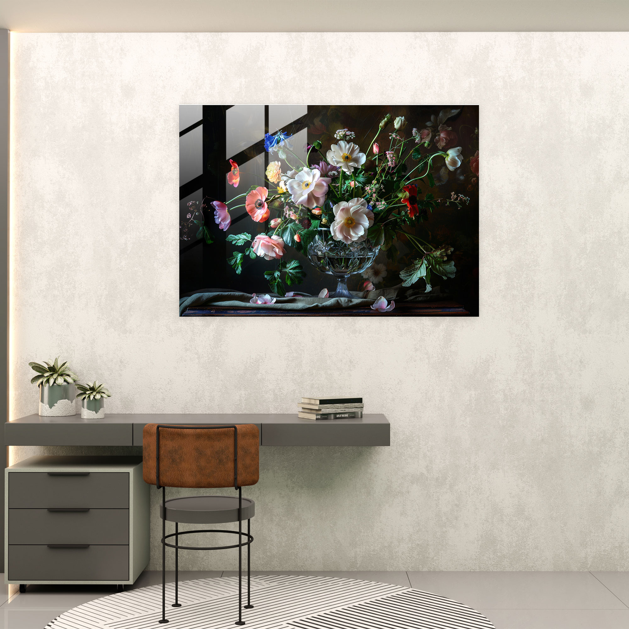 Still Life With Flowers Impressionism Glass Print - Impressionism, Flowers, Wall Decoration, Home Decoration