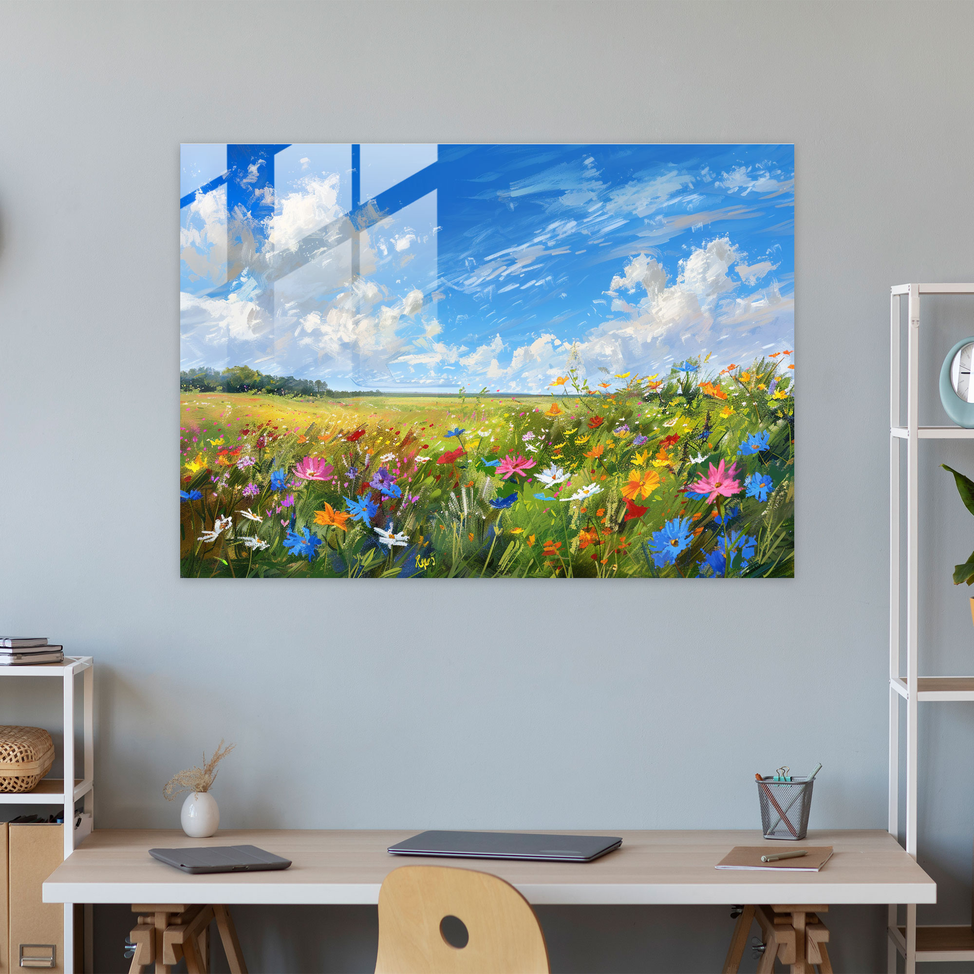 Impressionism Glass Print - Field Of Colorful Wildflowers - Impressionism, Glass Print, Nature, Home Decoration