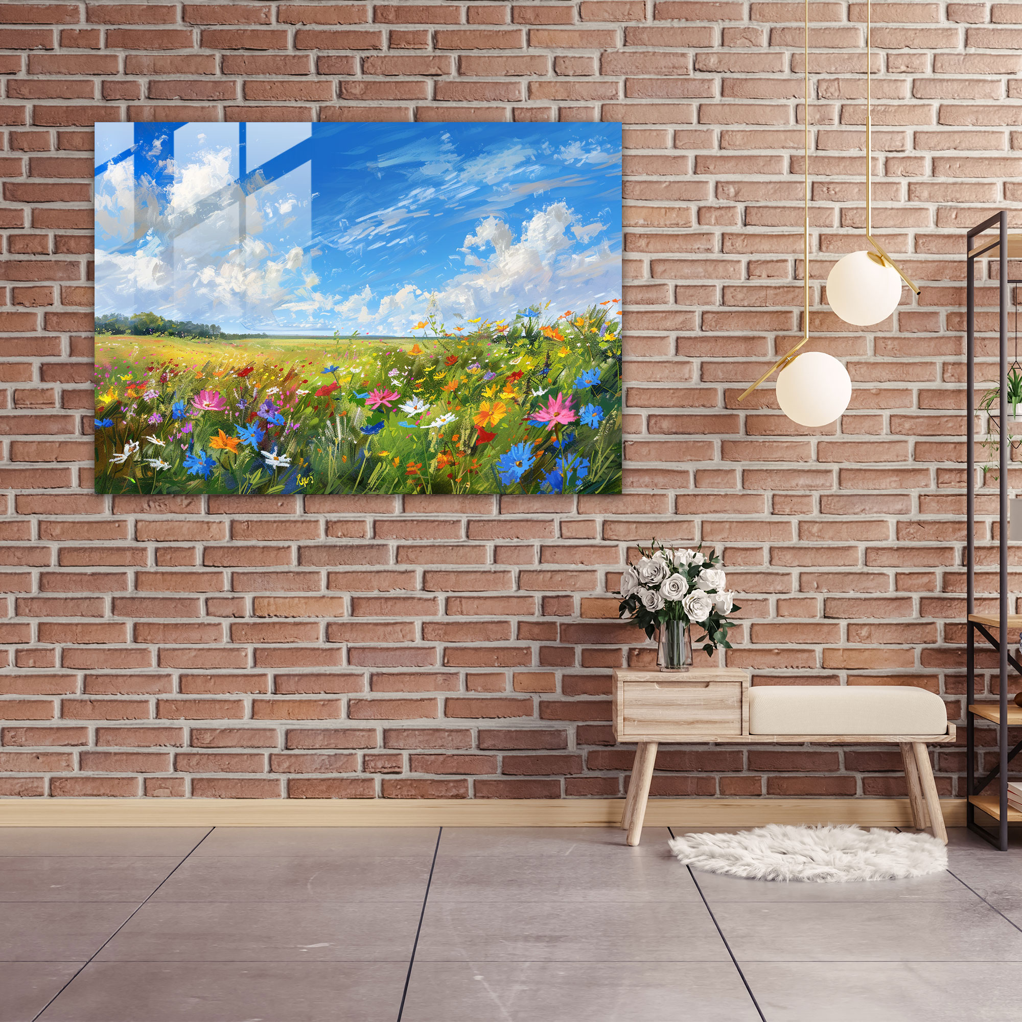 Impressionism Glass Print - Field Of Colorful Wildflowers - Impressionism, Glass Print, Nature, Home Decoration