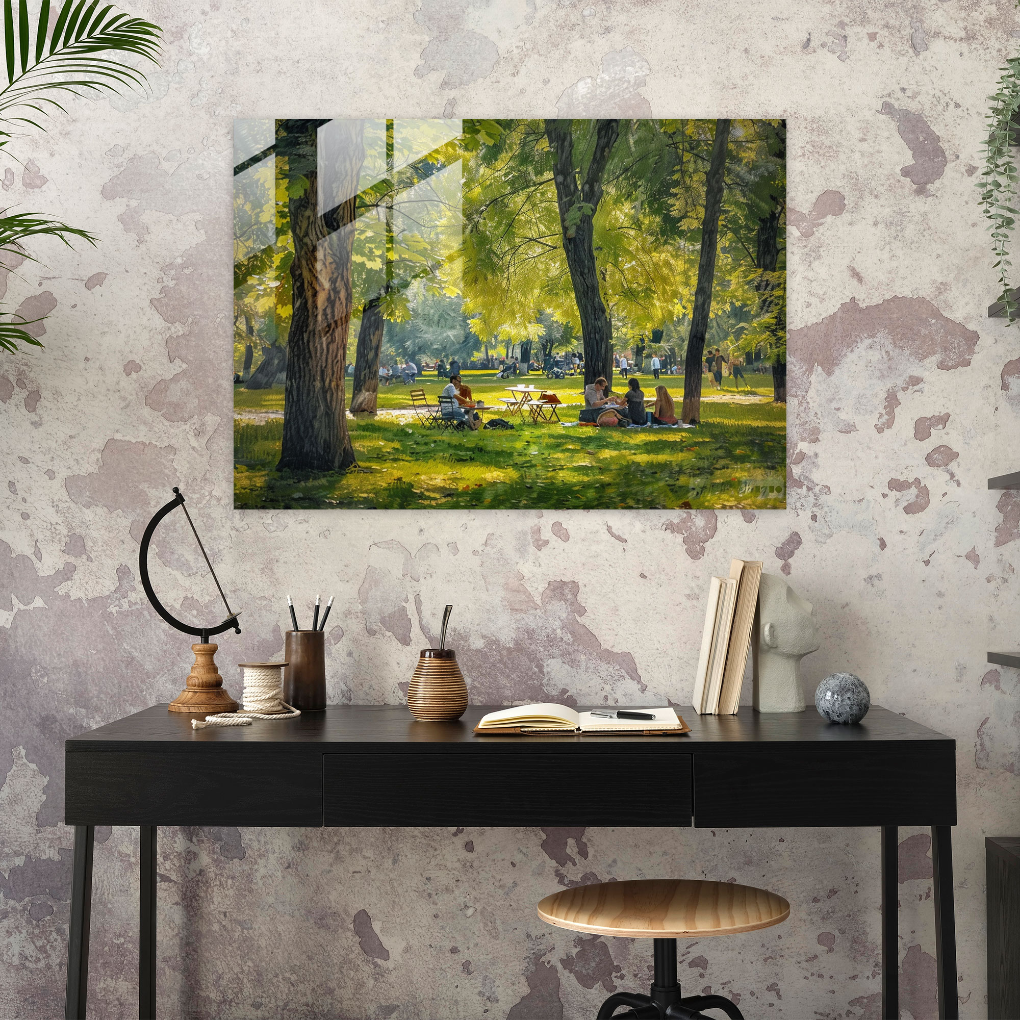 Impressionism Glass Wall Art - Quiet Park Picnic - Impressionism, Impressionism, Park, Home Decoration