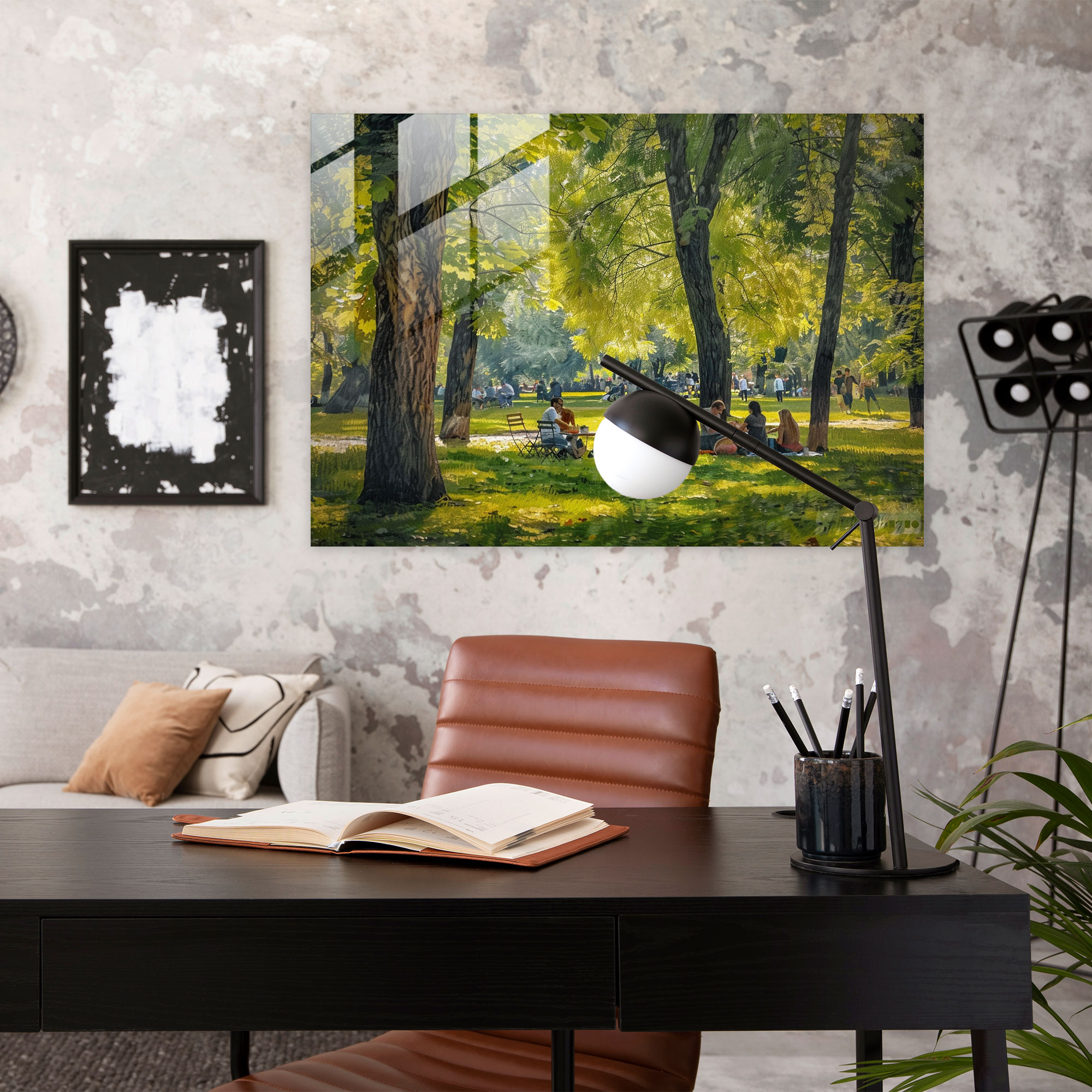 Impressionism Glass Wall Art - Quiet Park Picnic - Impressionism, Impressionism, Park, Home Decoration