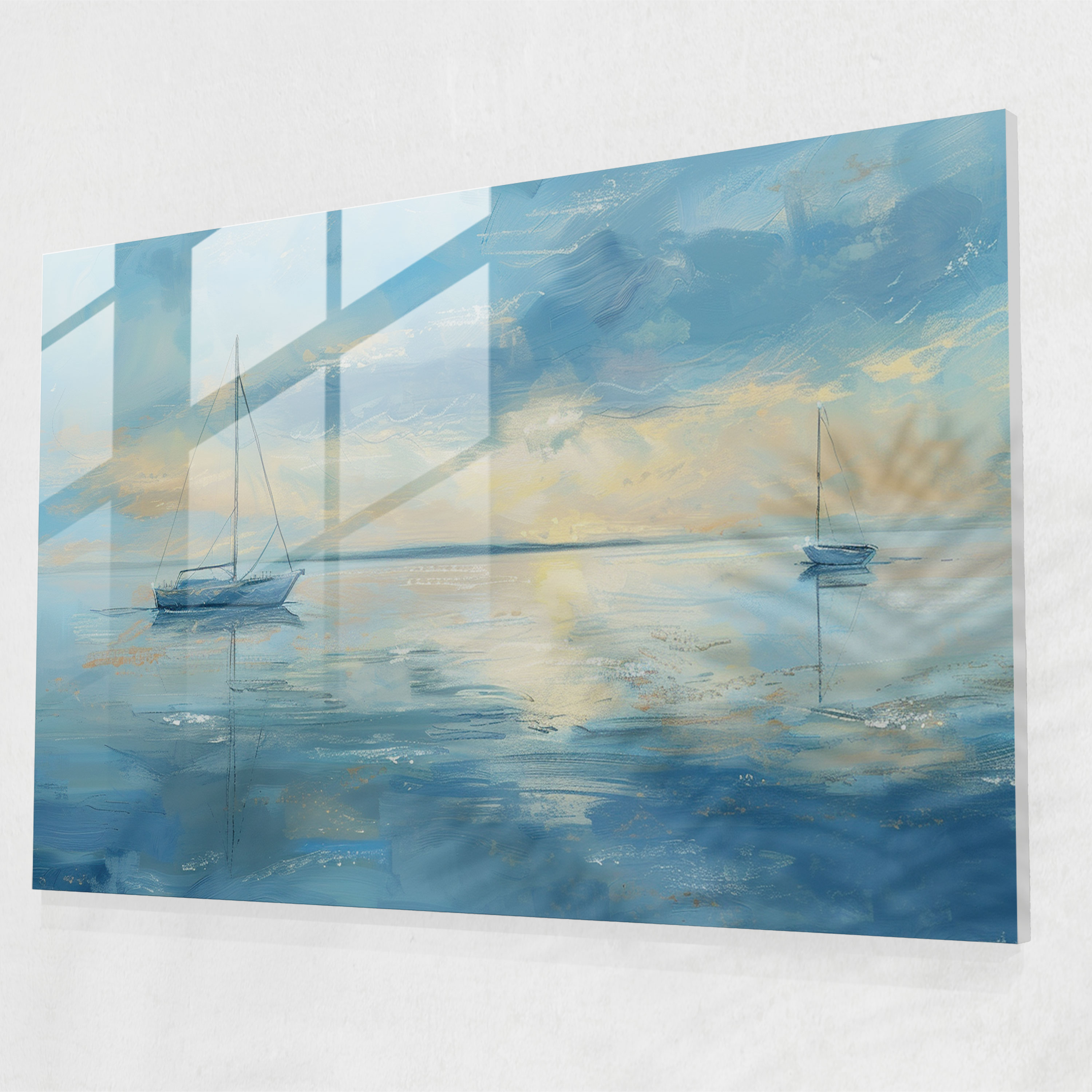 Impressionism Wall Decoration - Serene Waterfront Sailboats - Impressionism, Sailboats, Wall Decoration, Glass Wall Art