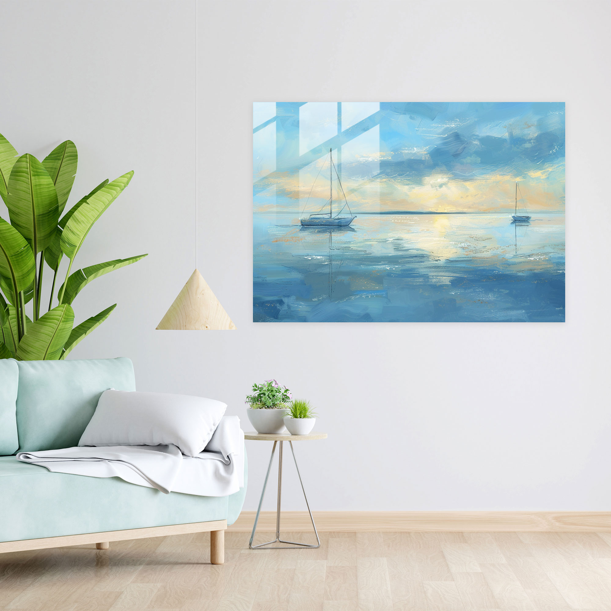 Impressionism Wall Decoration - Serene Waterfront Sailboats - Impressionism, Sailboats, Wall Decoration, Glass Wall Art