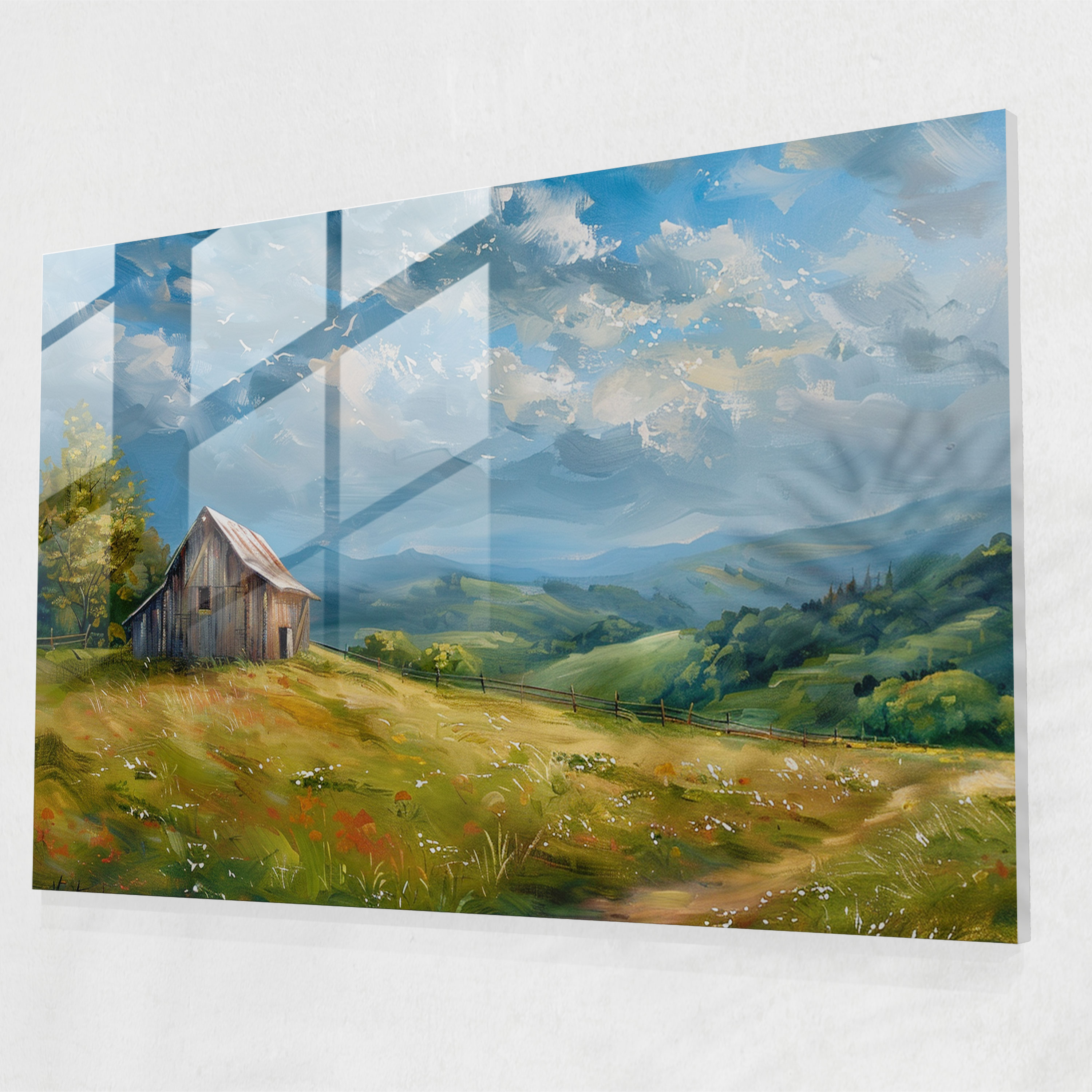 Impressionism Glass Print - Peaceful Countryside Barn - Impressionism, Home Decoration, Countryside, Impressionism