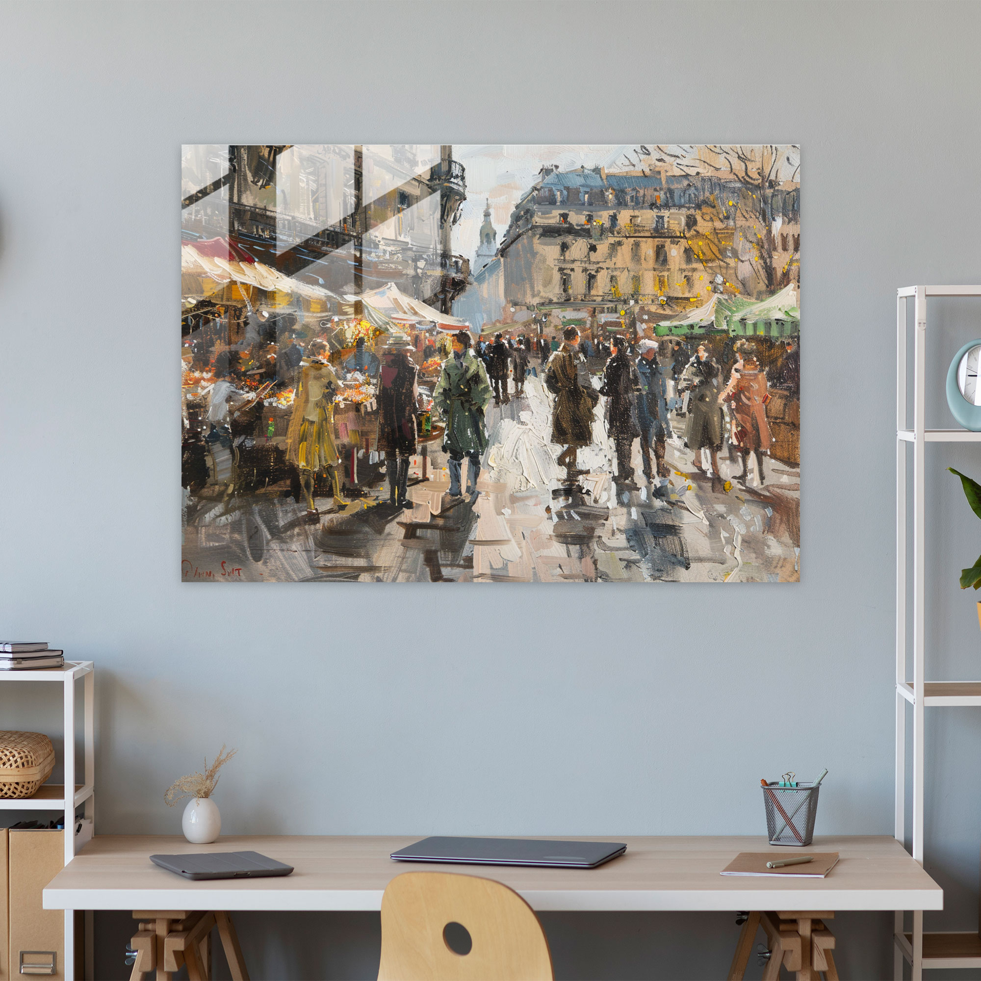 Impressionism Wall Decoration - Bustling Market Square - Impressionism, Impressionism, Shoppers, Wall Decoration