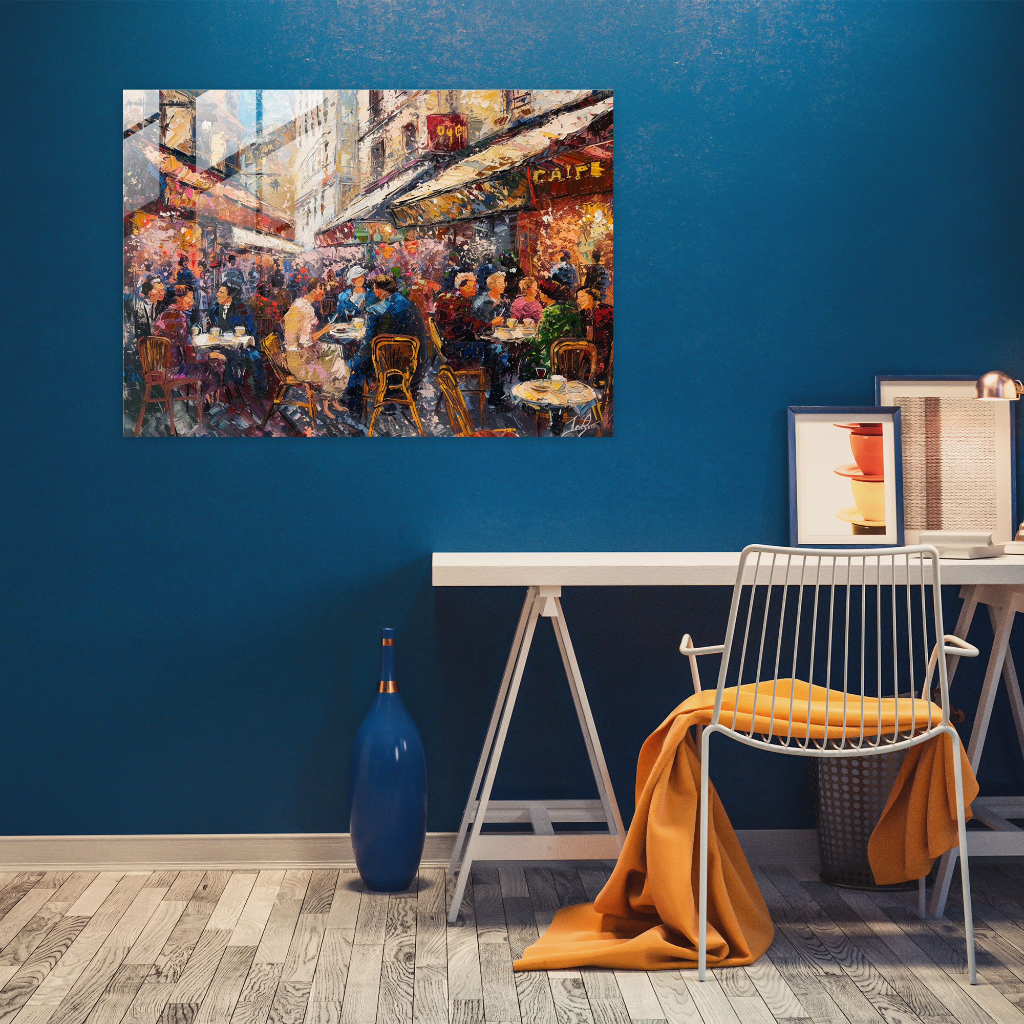 Impressionism Glass Print - Parisian Cafe Scene - Impressionism, Glass Print, Parisian, Cafe Scene