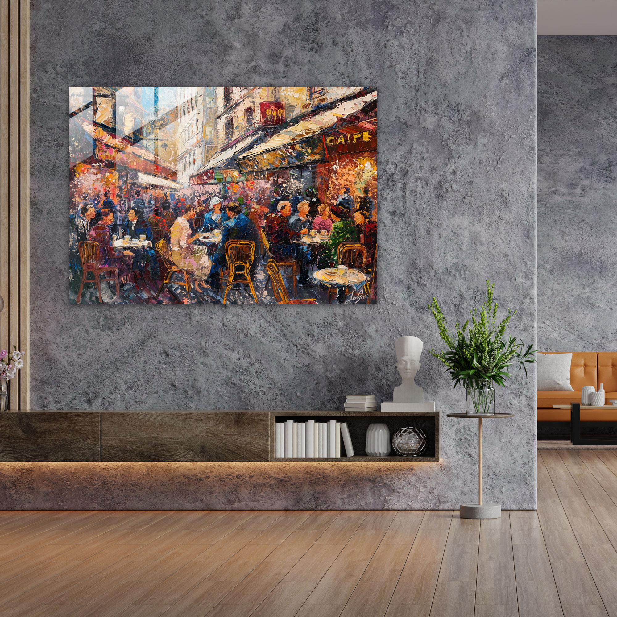 Impressionism Glass Print - Parisian Cafe Scene - Impressionism, Glass Print, Parisian, Cafe Scene