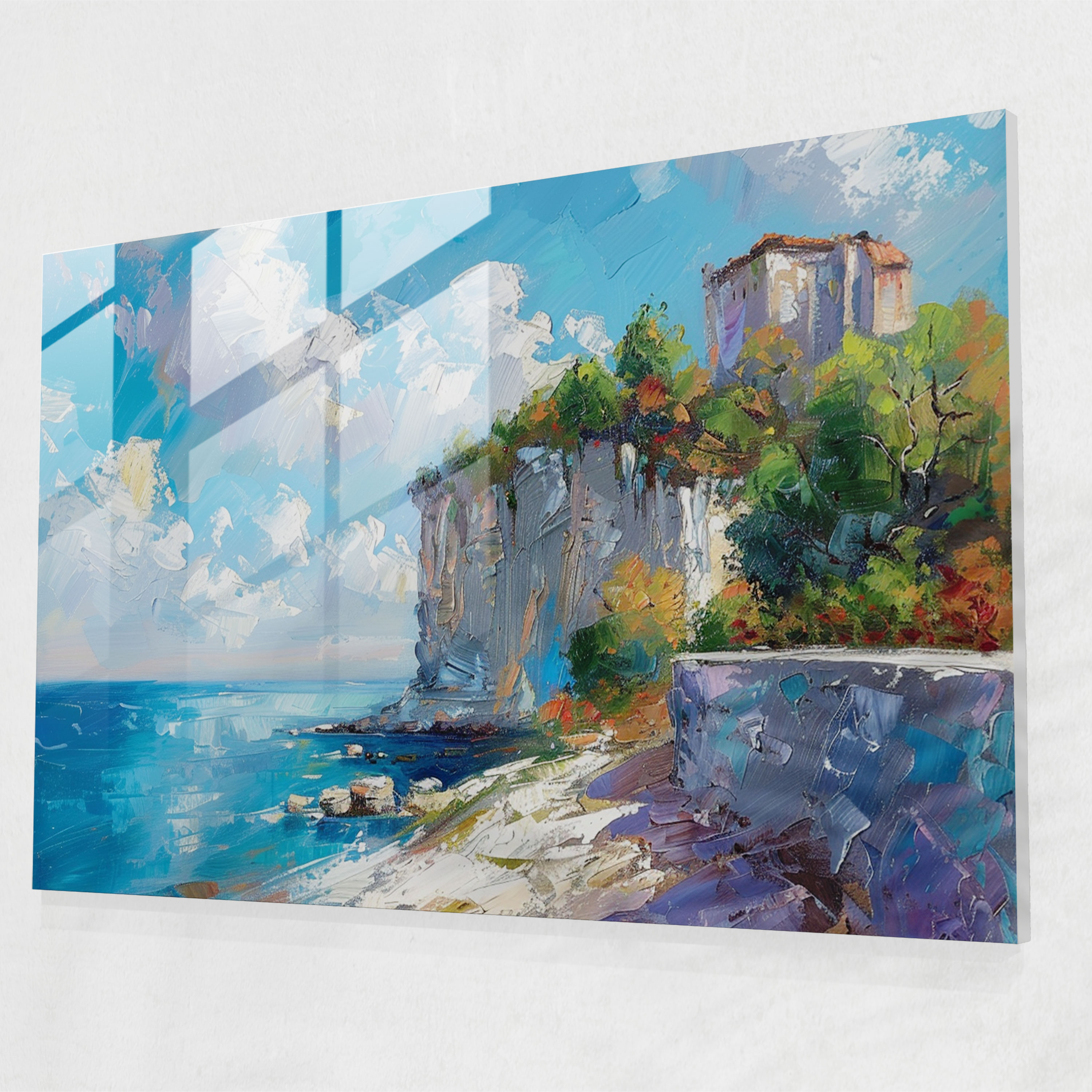 Impressionism Glass Print - Seaside Cliff Painting - Impressionism, Glass Print, Cliff Painting, Seaside
