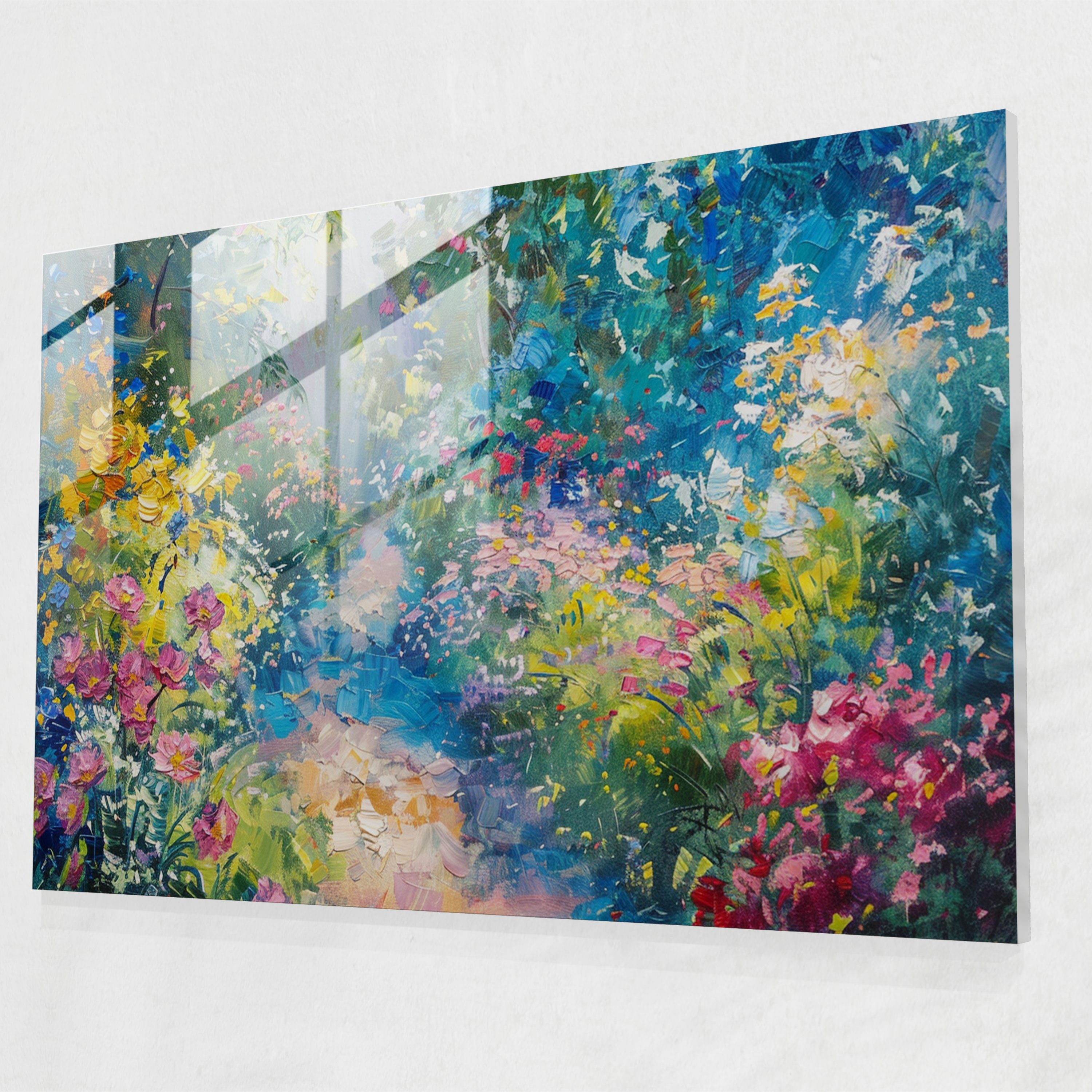 Impressionism Glass Print - Garden Path With Flowers - Impressionism, Garden Path, Impressionism, Home Decoration