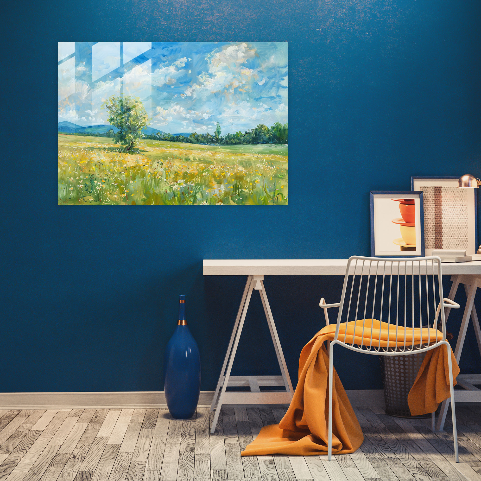 Impressionism Glass Wall Art - Sunny Meadow Landscape - Impressionism, Meadow Landscape, Glass Wall Art, Sunny