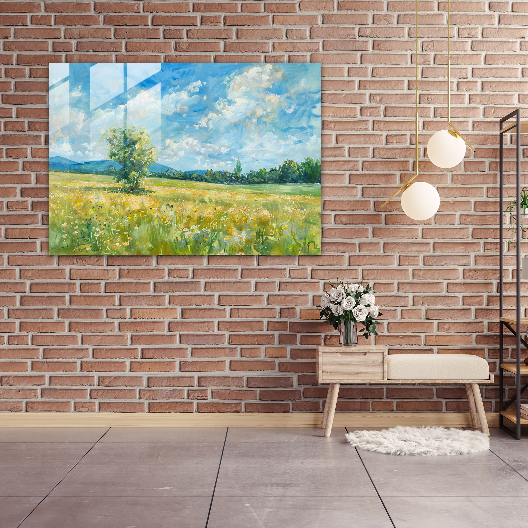 Impressionism Glass Wall Art - Sunny Meadow Landscape - Impressionism, Meadow Landscape, Glass Wall Art, Sunny