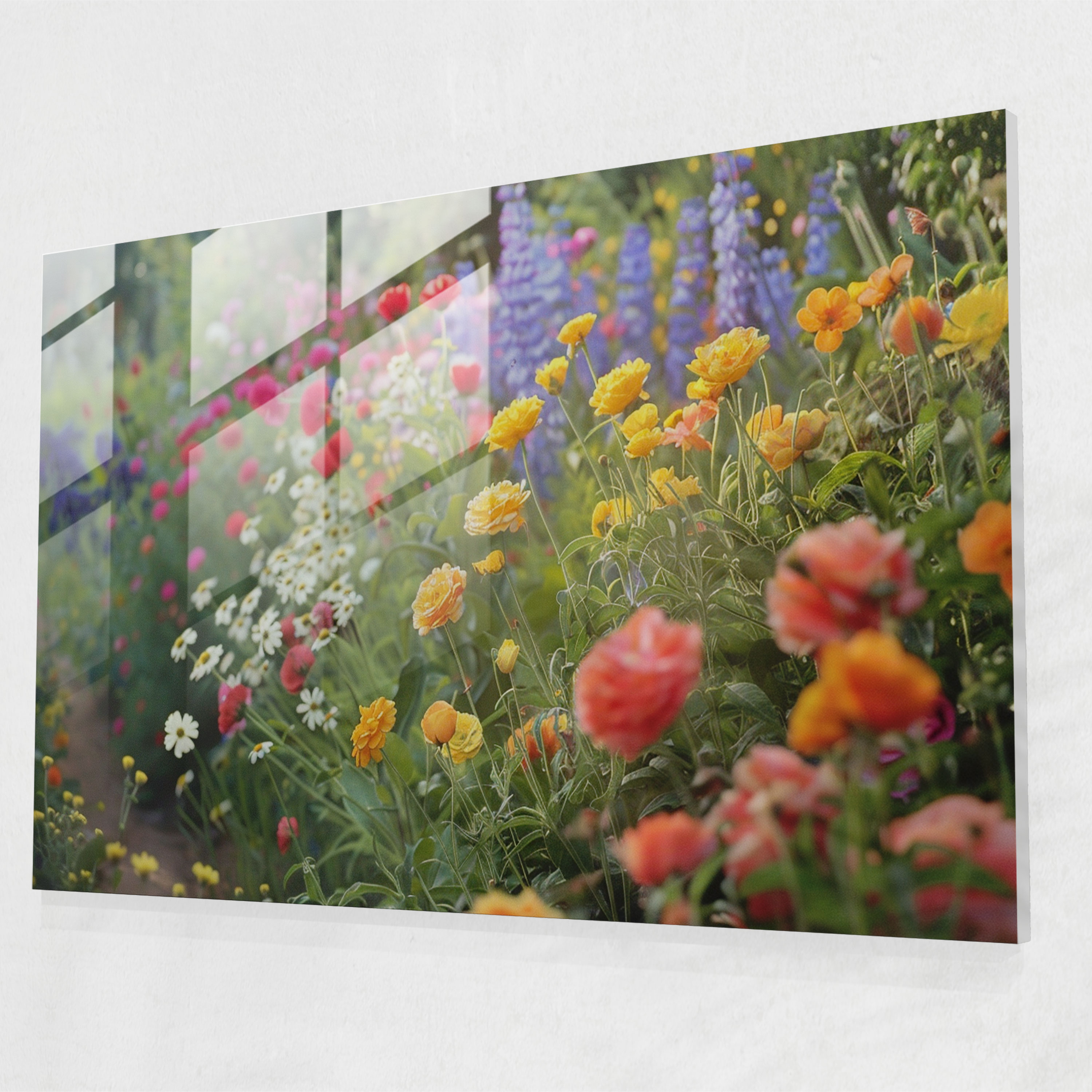 Impressionism Glass Print: Vibrant Garden - Impressionism, Vibrant Flowers, Glass Print, Modern Art