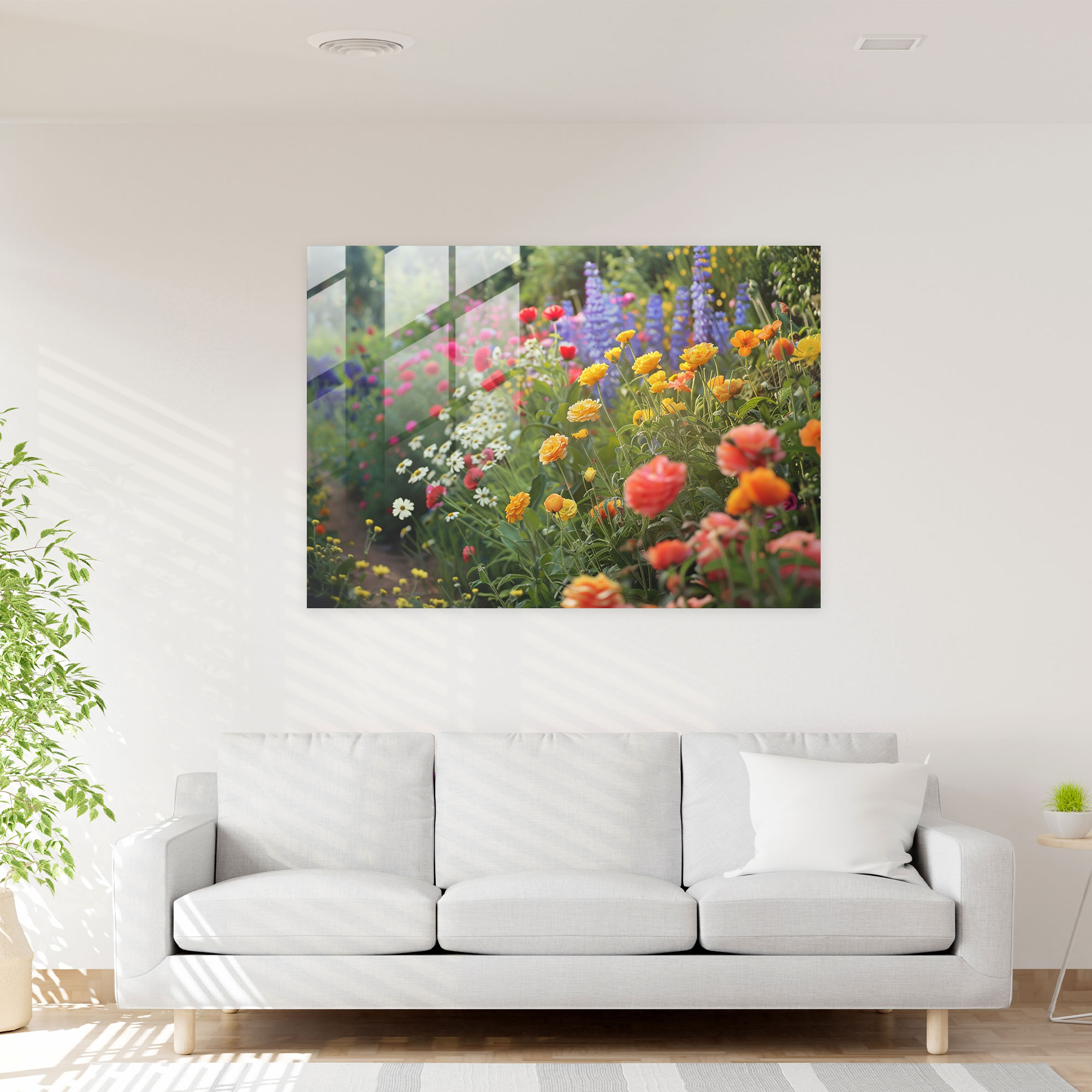 Impressionism Glass Print: Vibrant Garden - Impressionism, Vibrant Flowers, Glass Print, Modern Art