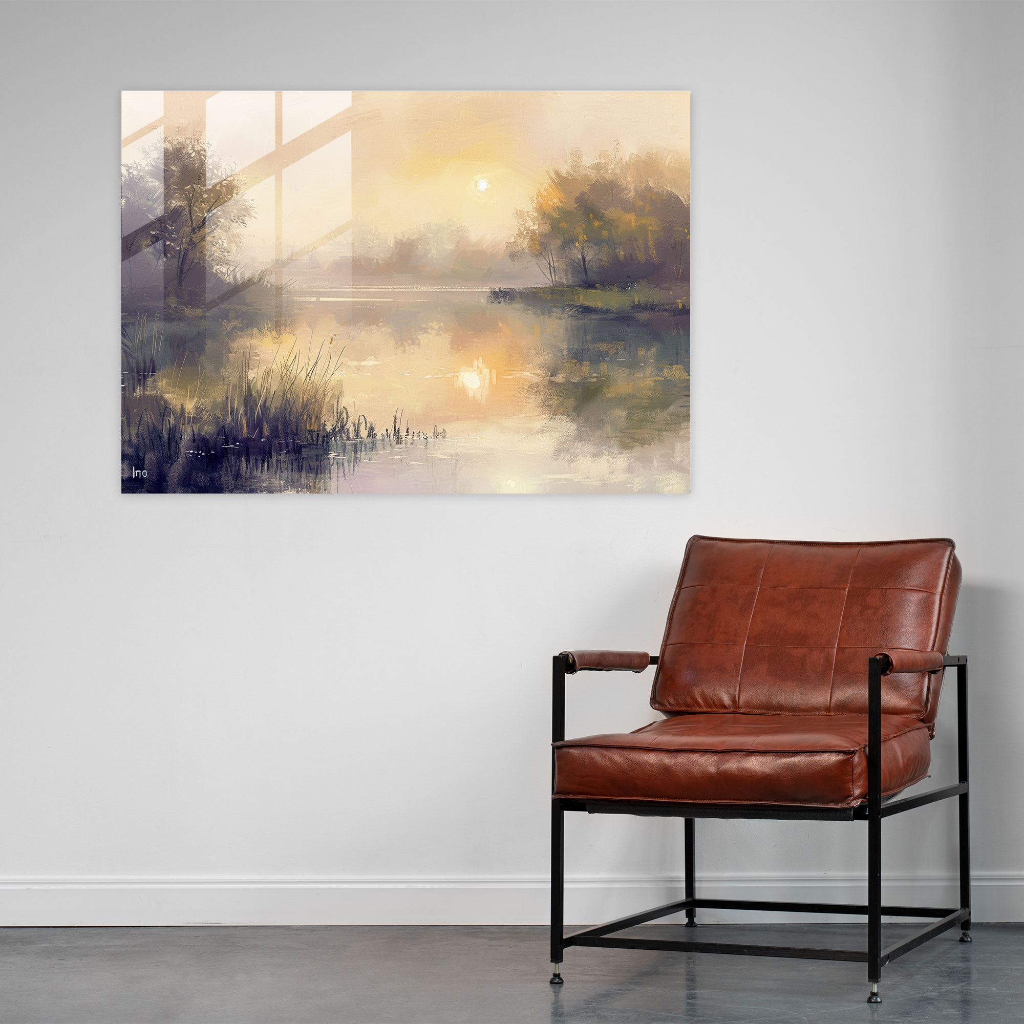 Impressionism Glass Wall Art: Sunrise Lake - Impressionism, Wall Decoration, Home Decoration, Glass Wall Art