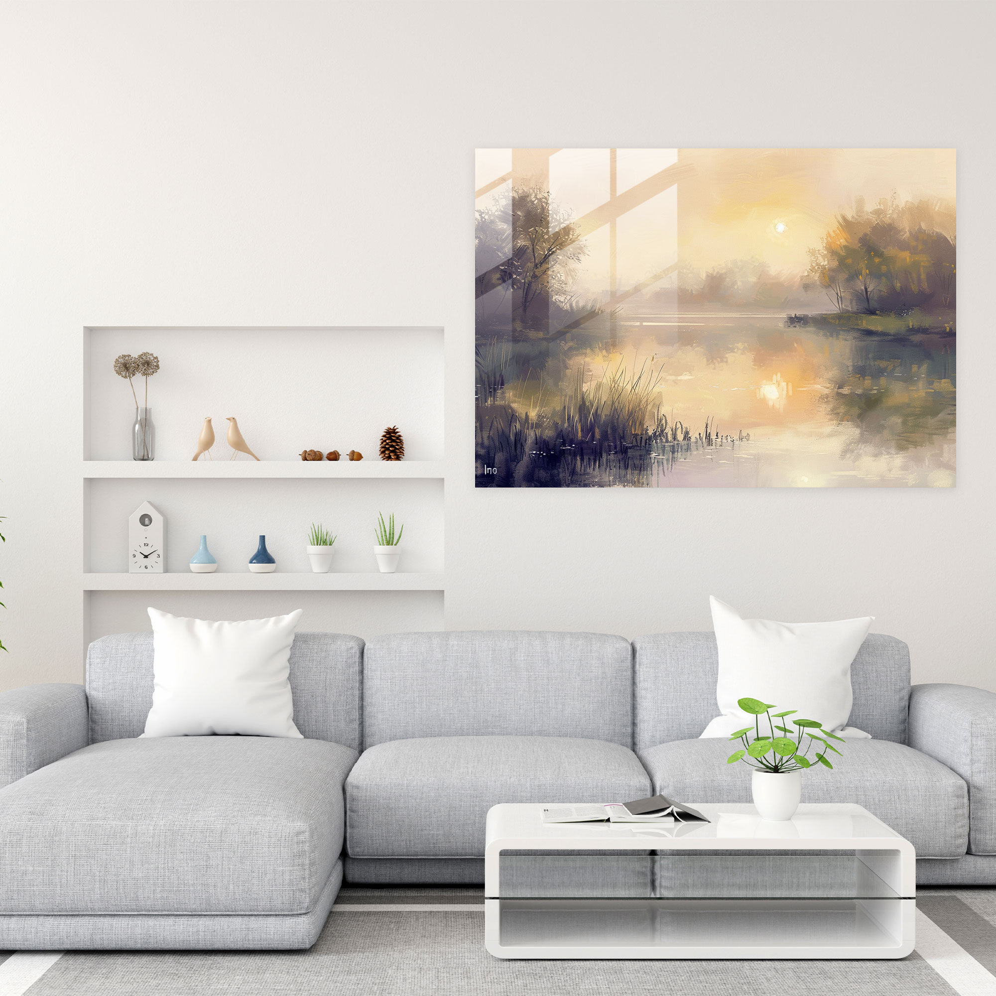 Impressionism Glass Wall Art: Sunrise Lake - Impressionism, Wall Decoration, Home Decoration, Glass Wall Art