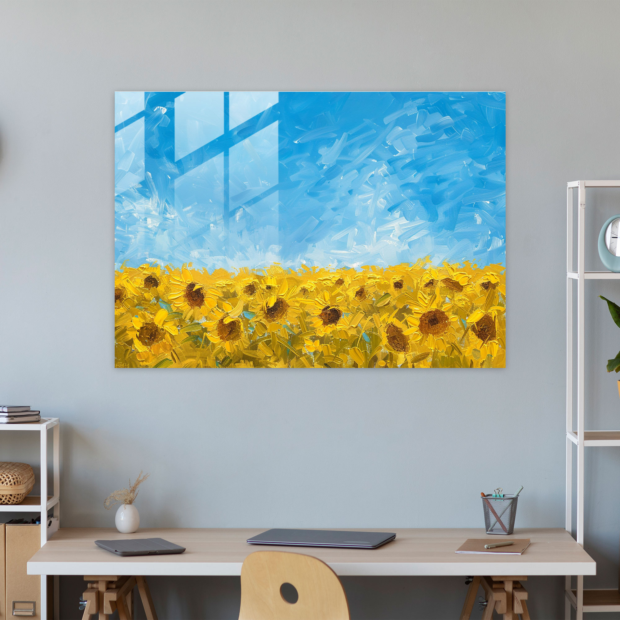 Impressionism Wall Decoration: Sunflower Field - Impressionism, Wall Decoration, Glass Art, Sunflower Field
