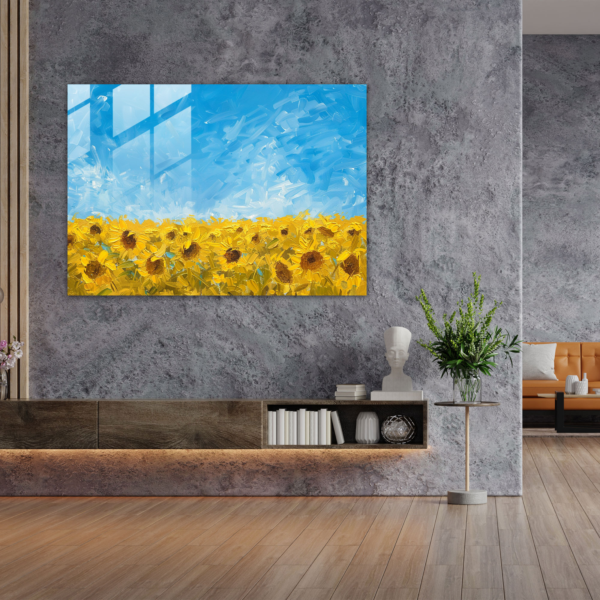 Impressionism Wall Decoration: Sunflower Field - Impressionism, Wall Decoration, Glass Art, Sunflower Field