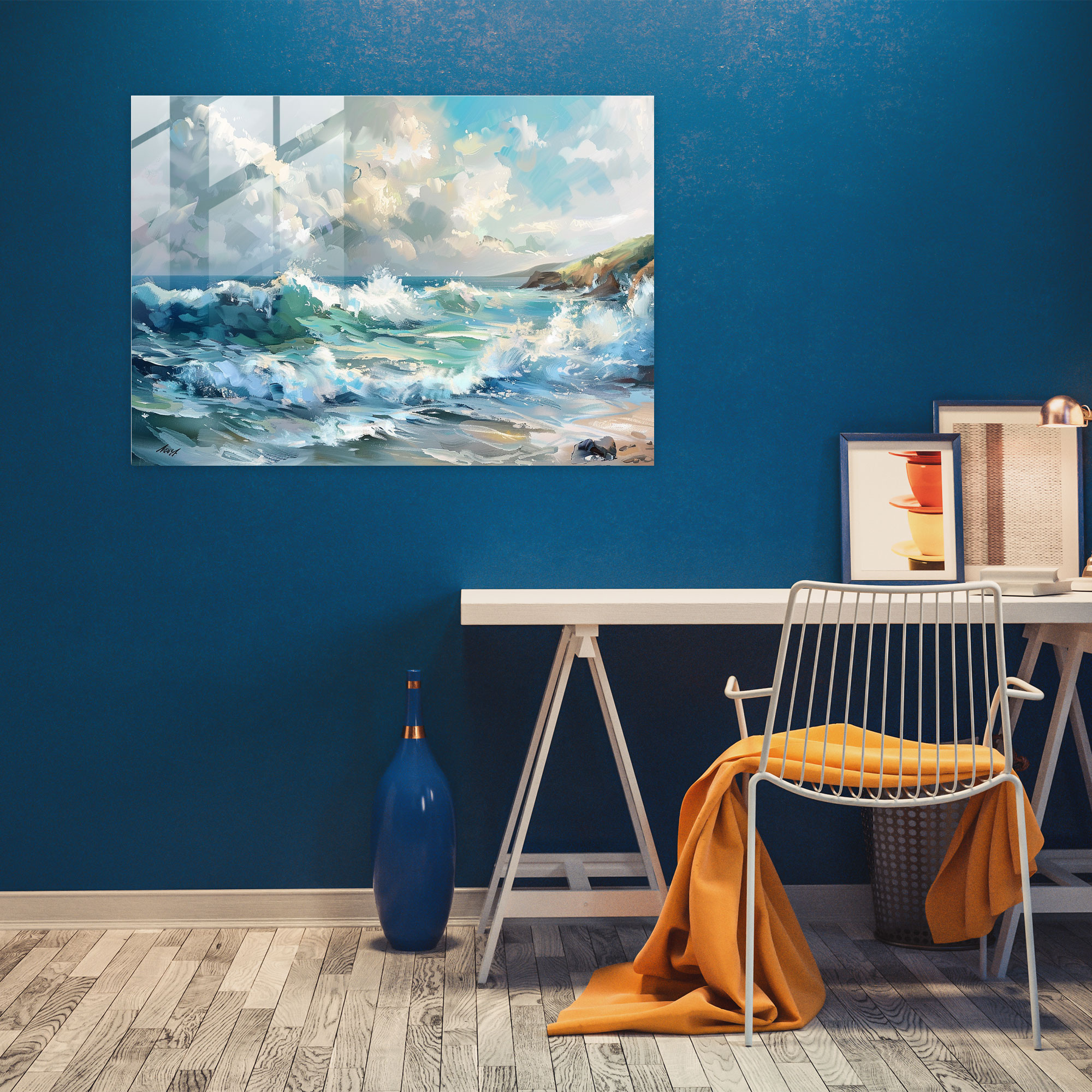 Impressionism Glass Art: Coastal Waves - Impressionism, Coastal Waves, Modern Art, Glass Art