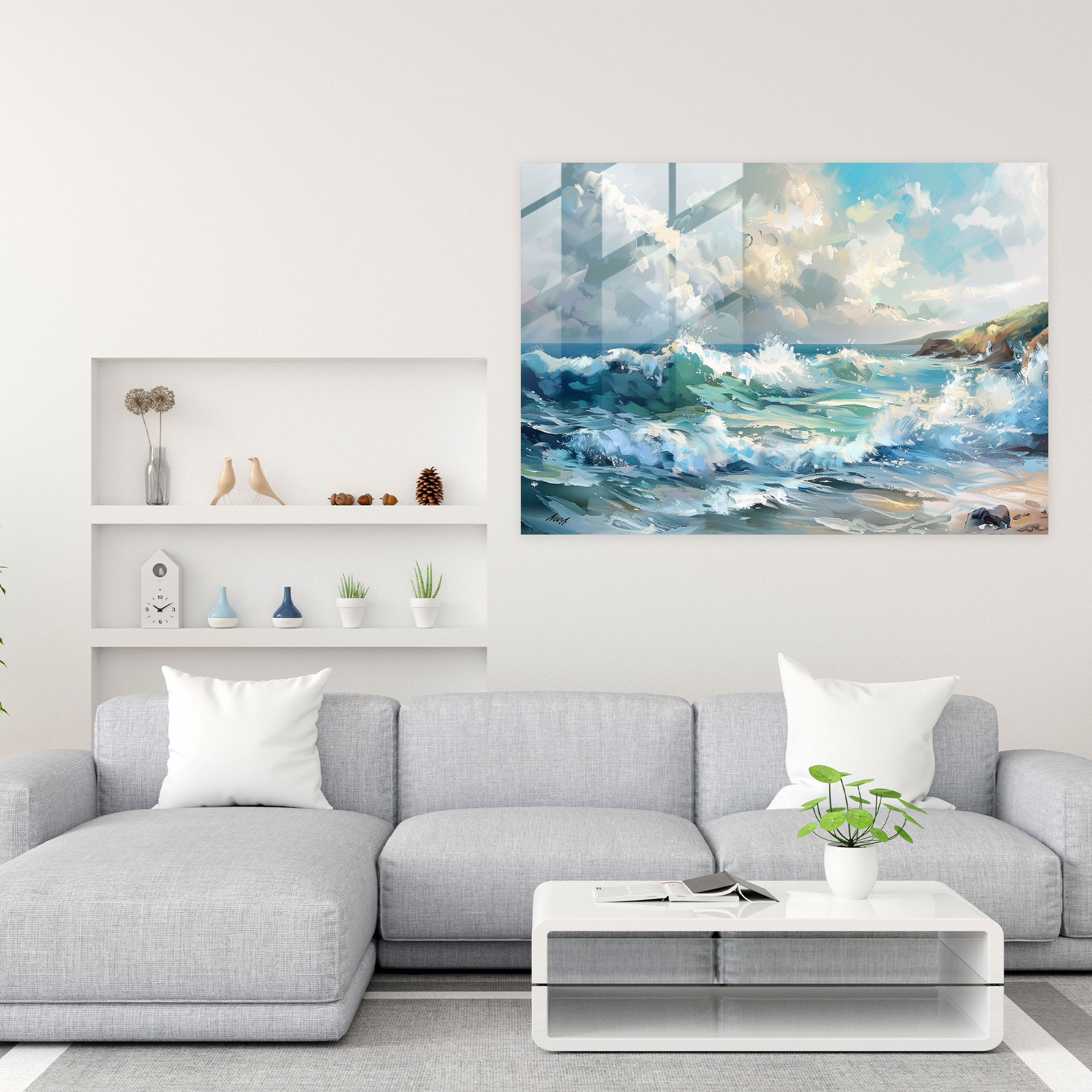 Impressionism Glass Art: Coastal Waves - Impressionism, Coastal Waves, Modern Art, Glass Art