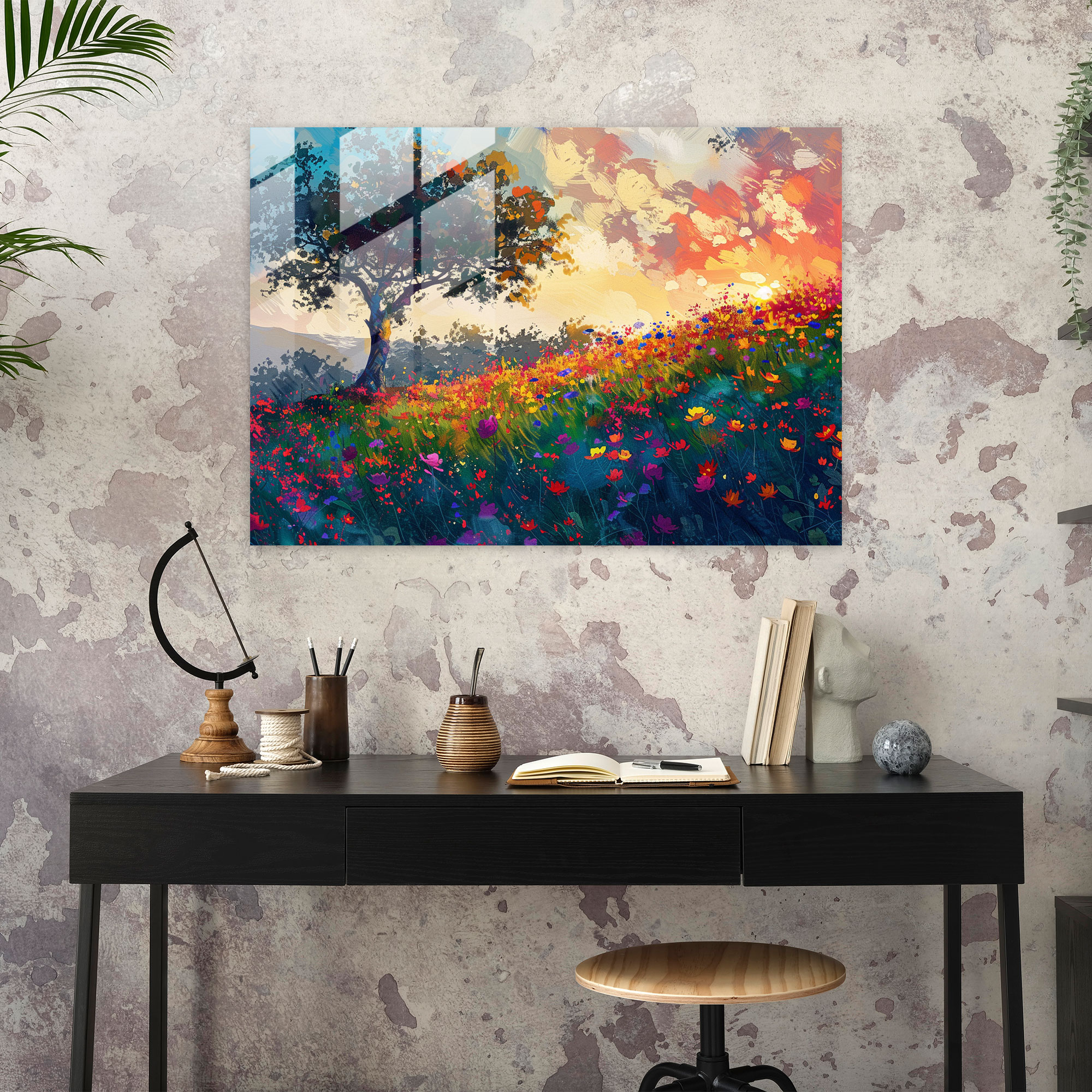 Impressionism Glass Print: Flower Meadow At Sunrise - Impressionism, Glass Art, Modern Art, Wall Decoration