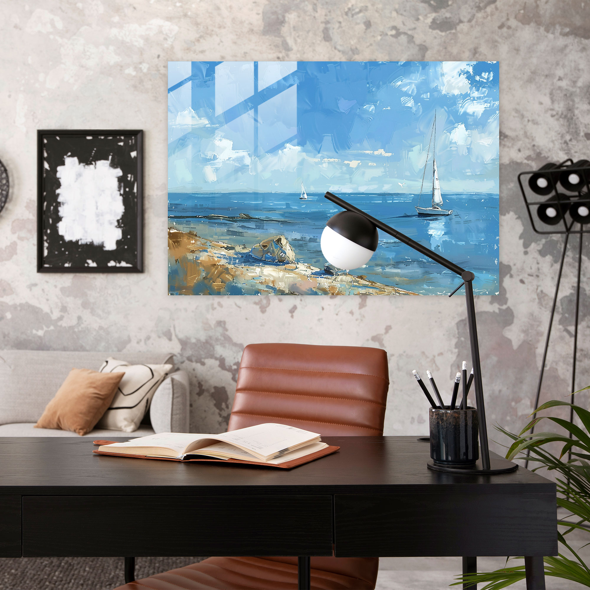 Impressionism Glass Print: Serene Seascape With Sailboats - Impressionism, Glass Art, Home Decoration, Impressionism