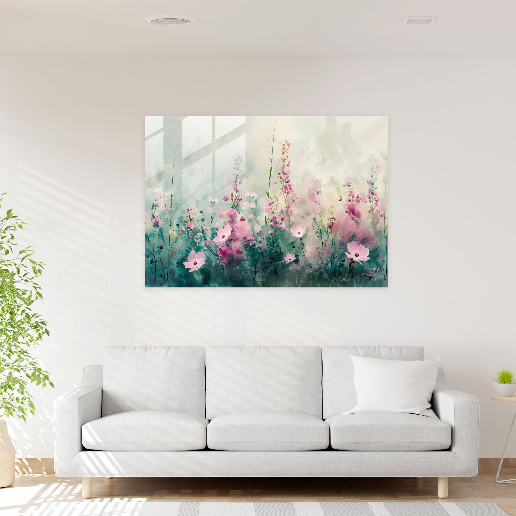 Impressionism Glass Print: Delicate Floral Garden - Impressionism, Modern Art, Home Decoration, Glass Print