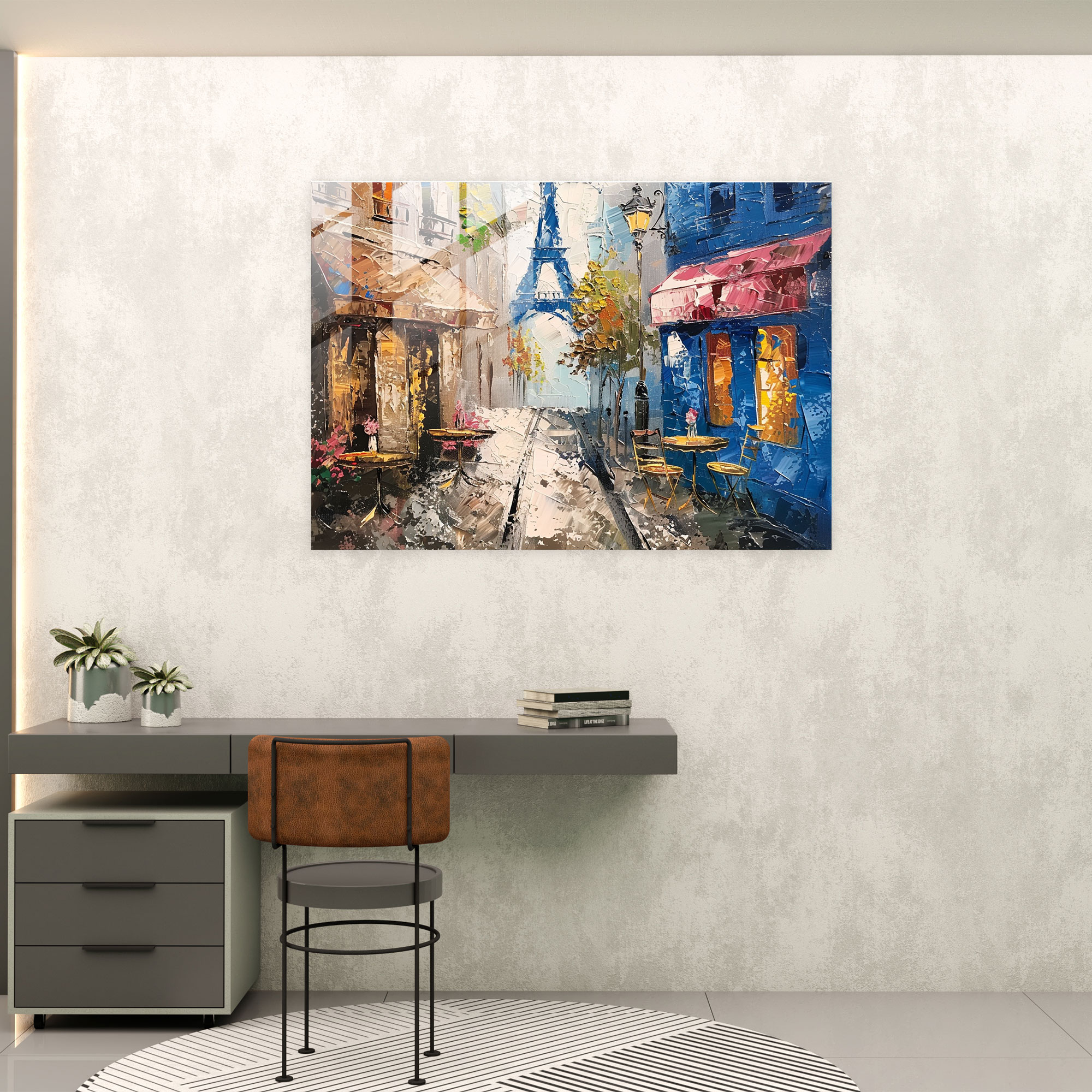 Impressionism Glass Print: Romantic Parisian Street - Impressionism, Glass Print, Glass Wall Art, Impressionism