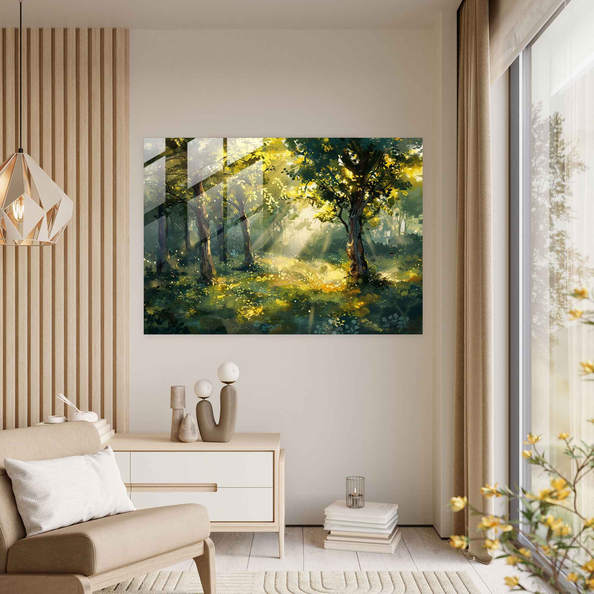 Impressionism Glass Print: Dreamy Forest Landscape - Impressionism, Glass Print, Home Decoration, Impressionism