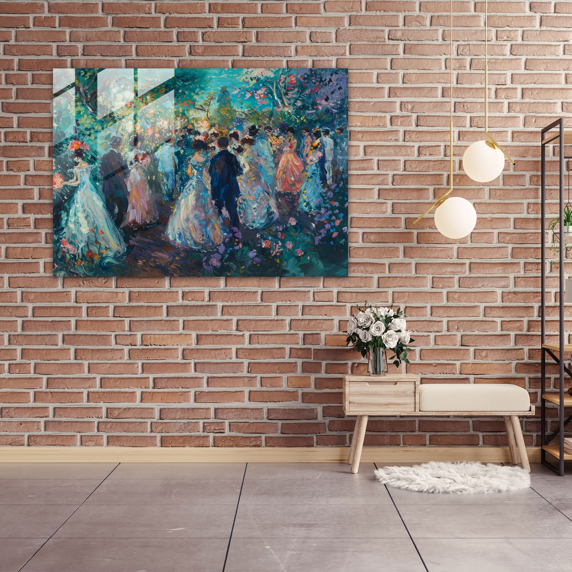 Impressionism Glass Print: Playful Garden Party - Impressionism, Glass Print, Home Decoration, Wall Decoration
