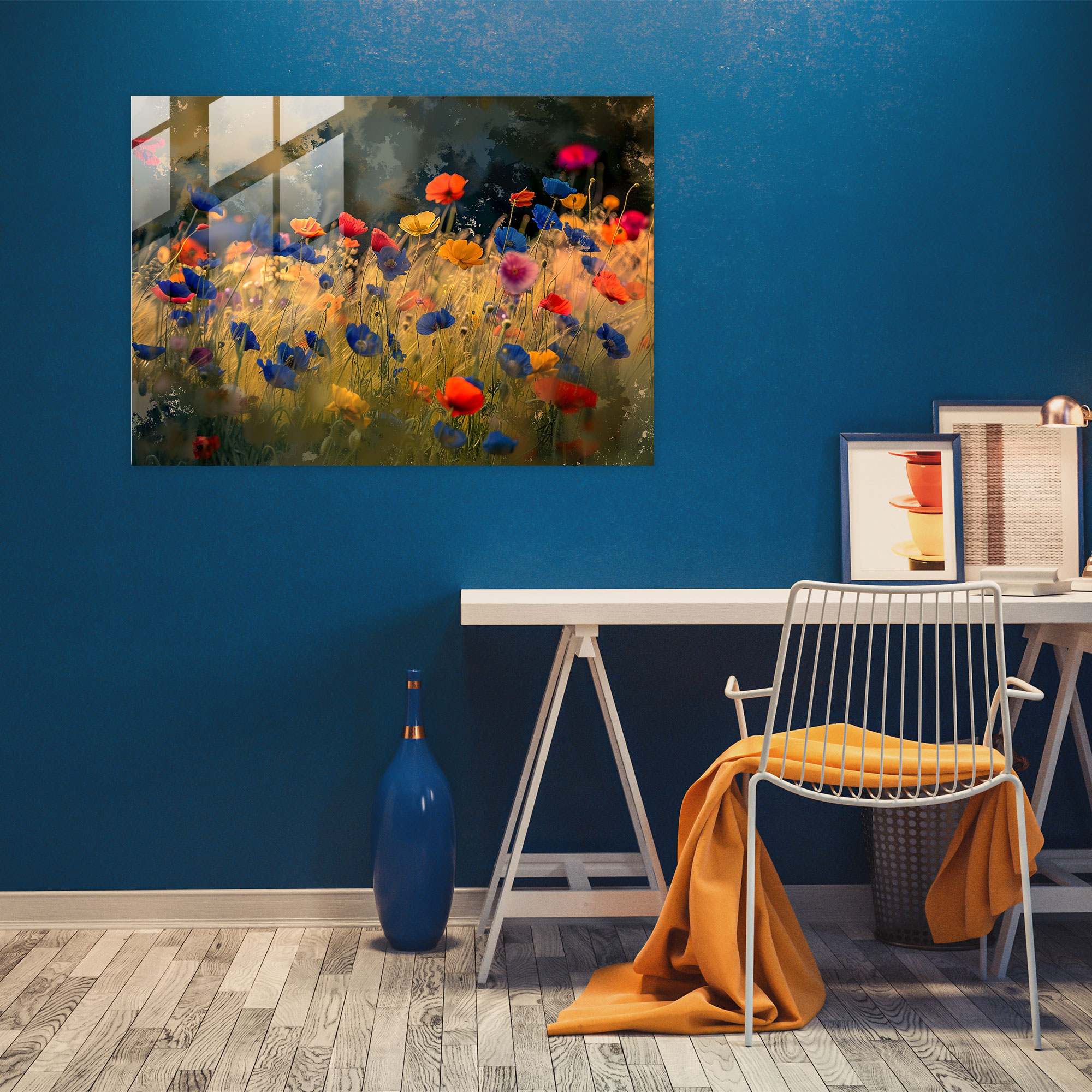 Impressionism Field Of Vibrant Flowers Glass Print - Impressionism, Wall Decoration, Home Decoration, Modern Art