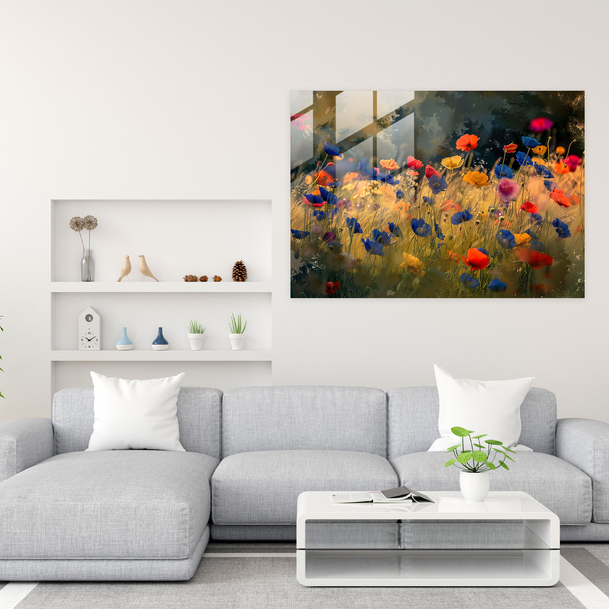 Impressionism Field Of Vibrant Flowers Glass Print - Impressionism, Wall Decoration, Home Decoration, Modern Art