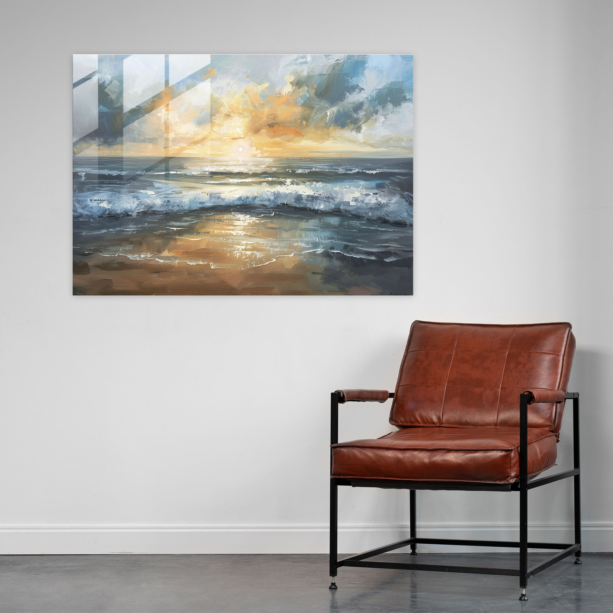 Impressionism Sun Setting Over Tranquil Beach Home Decoration - Impressionism, Wall Decoration, Home Decoration, Impressionism