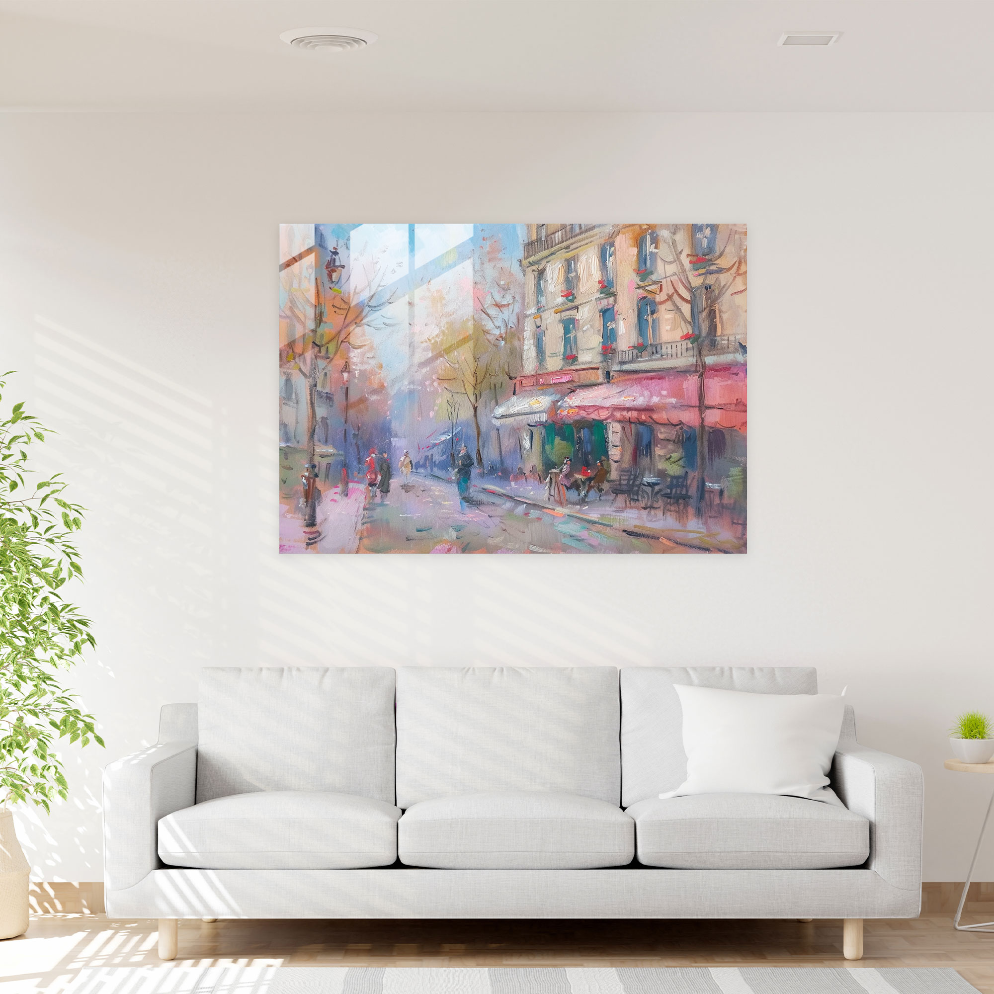 Impressionism Parisian Street Scene In Soft Pastels Wall Decoration - Impressionism, Glass Art, Impressionism, Wall Decoration