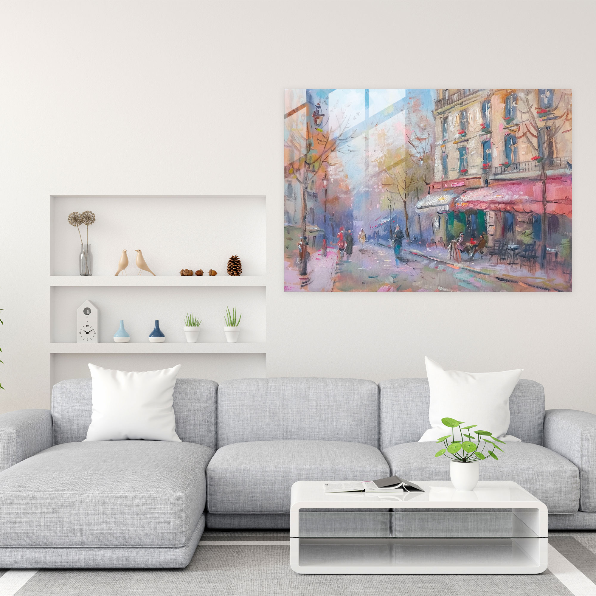 Impressionism Parisian Street Scene In Soft Pastels Wall Decoration - Impressionism, Glass Art, Impressionism, Wall Decoration