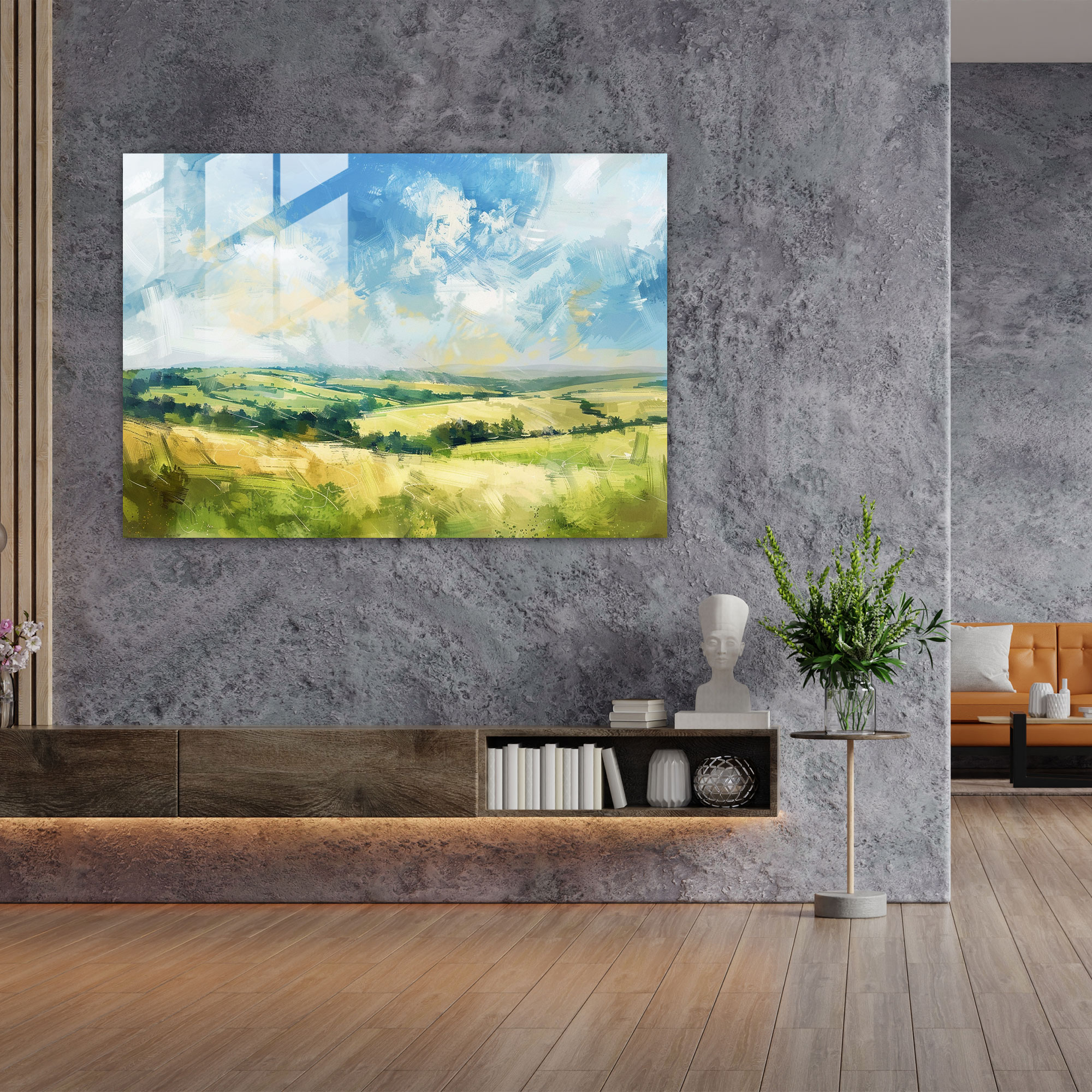 Impressionism Countryside Landscape In Soft Brushstrokes Glass Print - Impressionism, Glass Print, Impressionism, Home Decoration