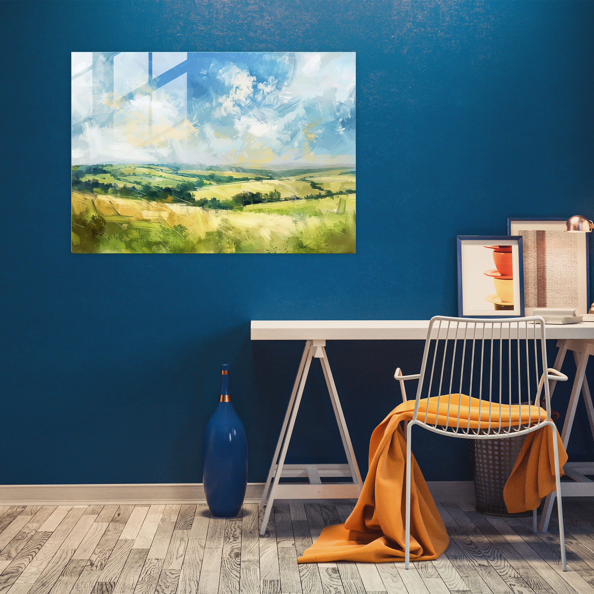 Impressionism Countryside Landscape In Soft Brushstrokes Glass Print - Impressionism, Glass Print, Impressionism, Home Decoration