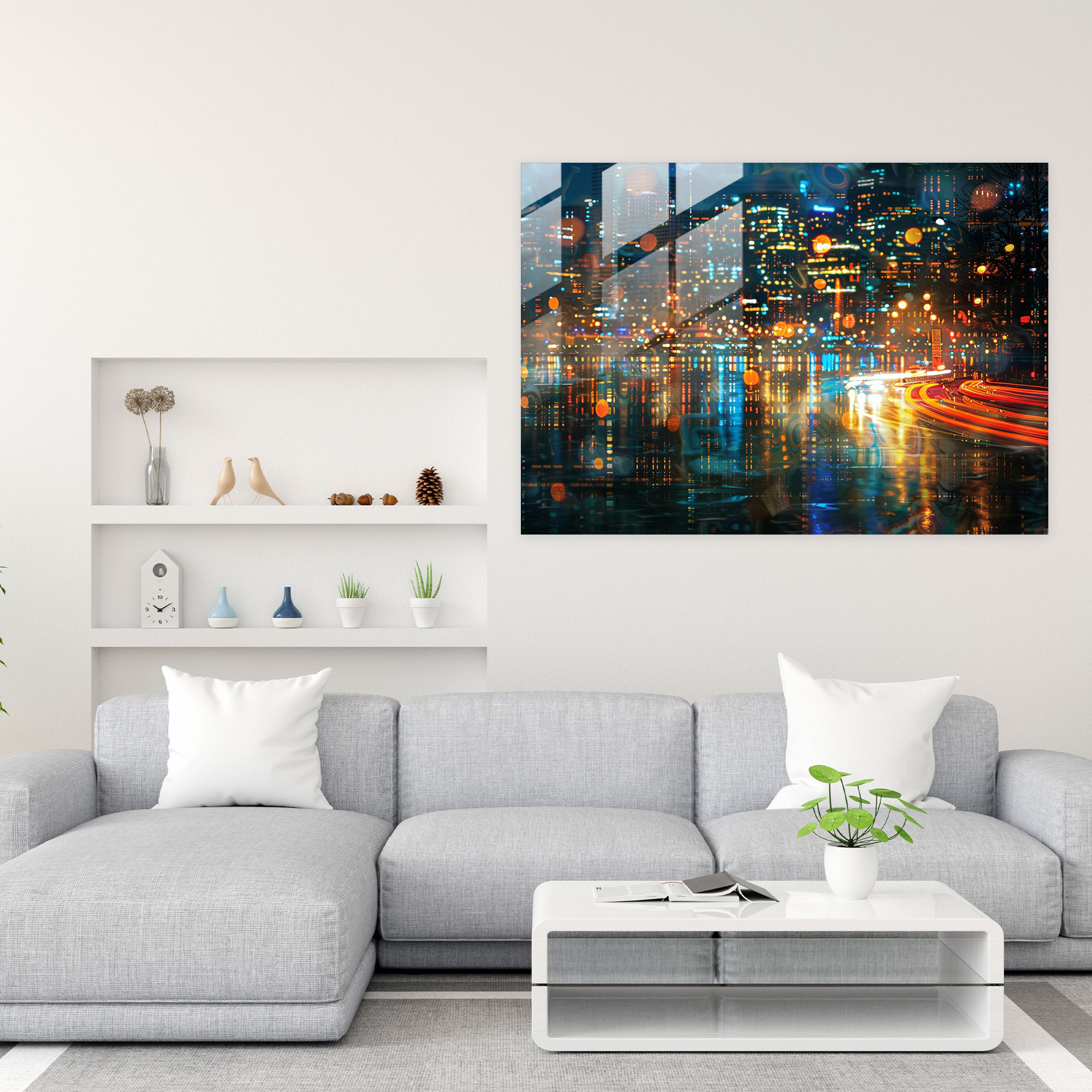Impressionism Cityscape At Night With Blurred Lights Home Decoration - Impressionism, Glass Art, Wall Decoration, Modern Art