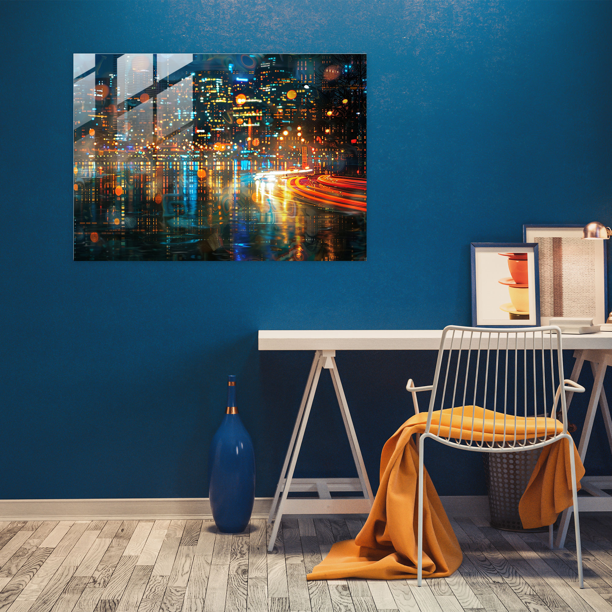 Impressionism Cityscape At Night With Blurred Lights Home Decoration - Impressionism, Glass Art, Wall Decoration, Modern Art