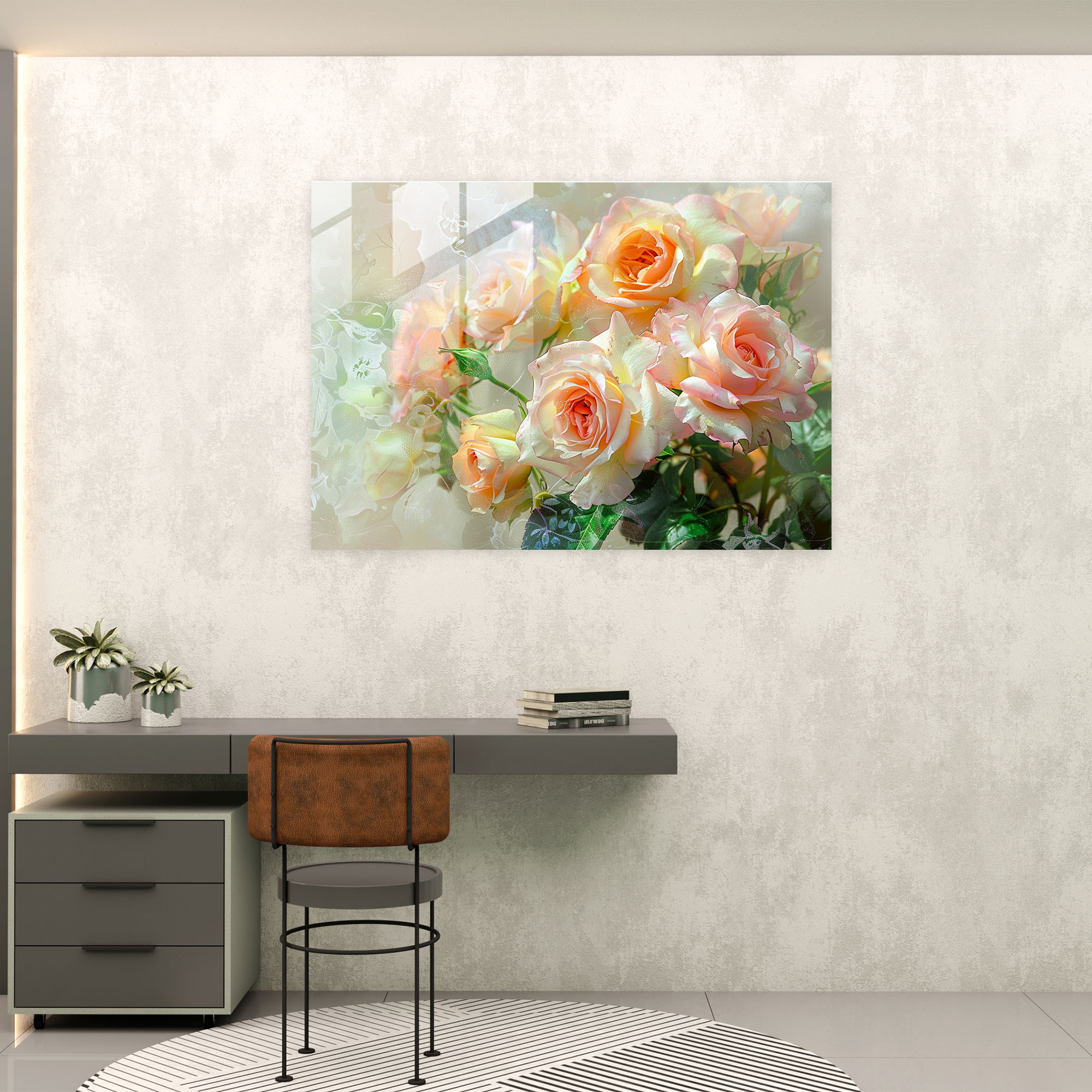 Impressionism Bouquet Of Pastel Roses Wall Decoration - Impressionism, Modern Art, Glass Art, Wall Decoration