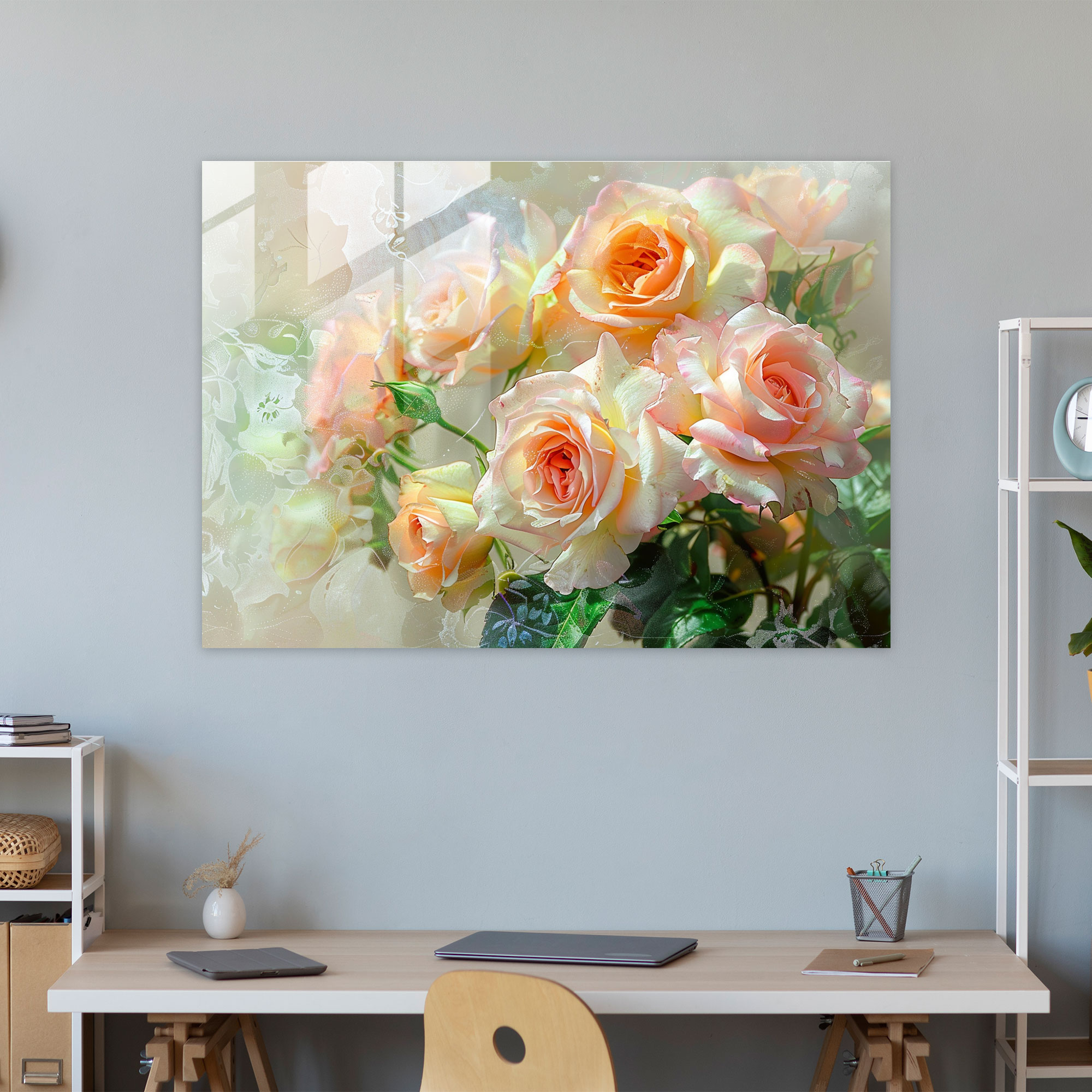 Impressionism Bouquet Of Pastel Roses Wall Decoration - Impressionism, Modern Art, Glass Art, Wall Decoration